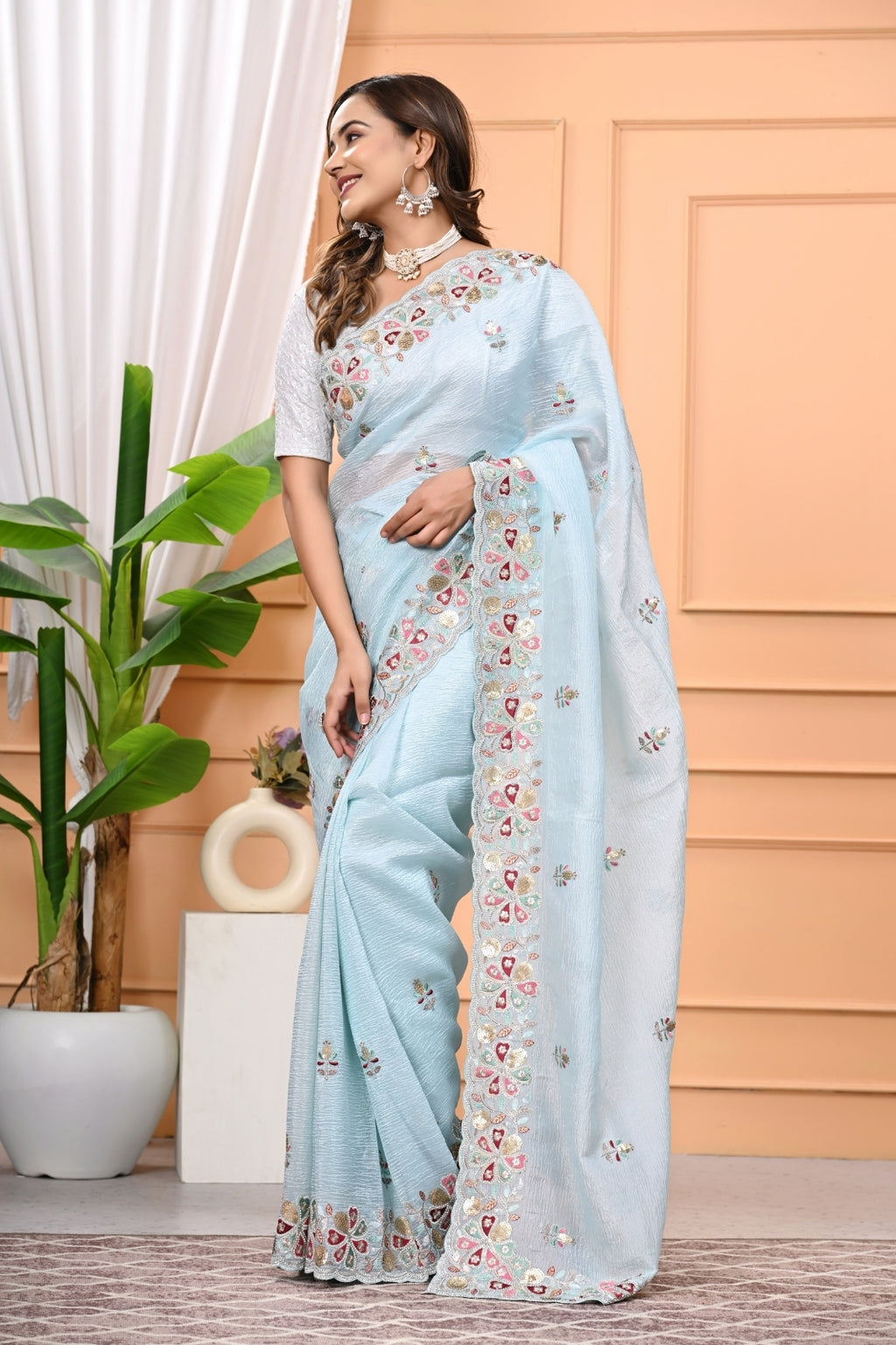 Candy Crush Designer Saree with Multi Zari & Swarovski Stone Work