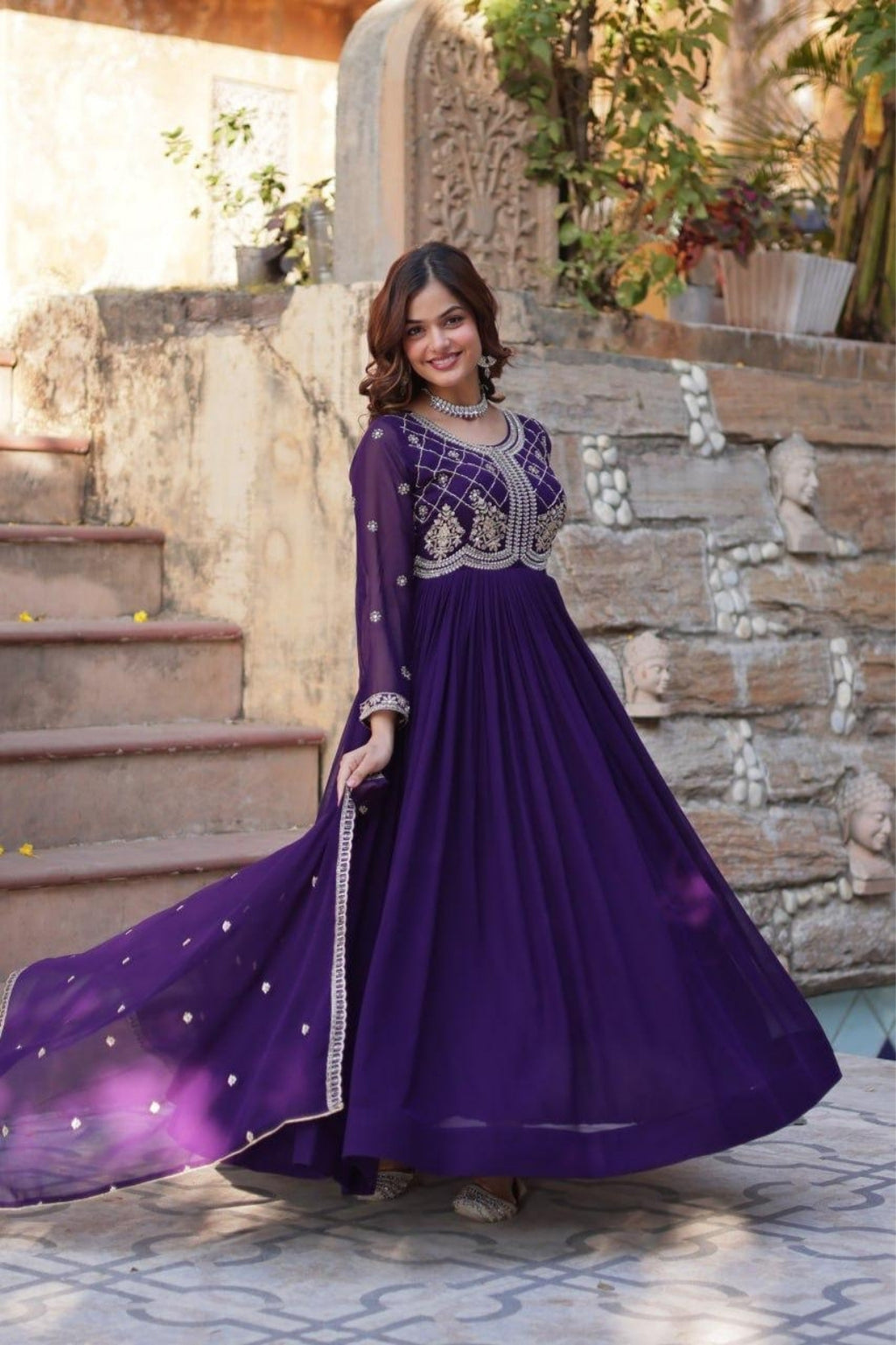 Premium Embroidered Faux Blooming Gown with Dupatta