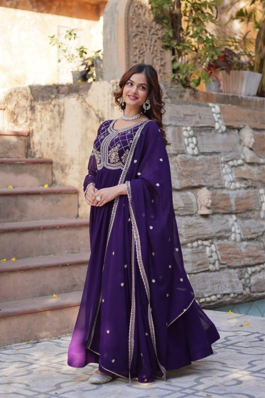Premium Embroidered Faux Blooming Gown with Dupatta