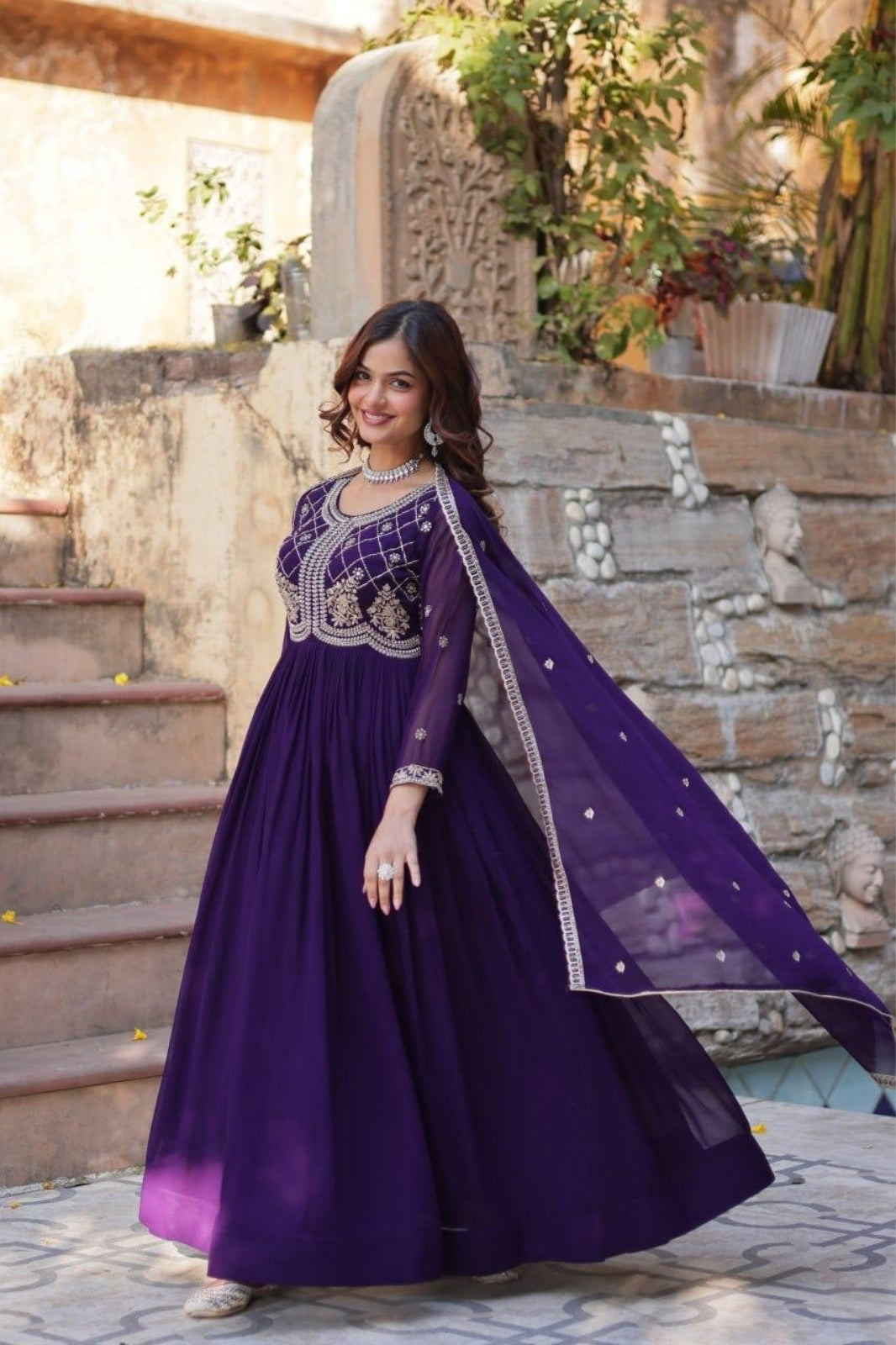 Premium Embroidered Faux Blooming Gown with Dupatta