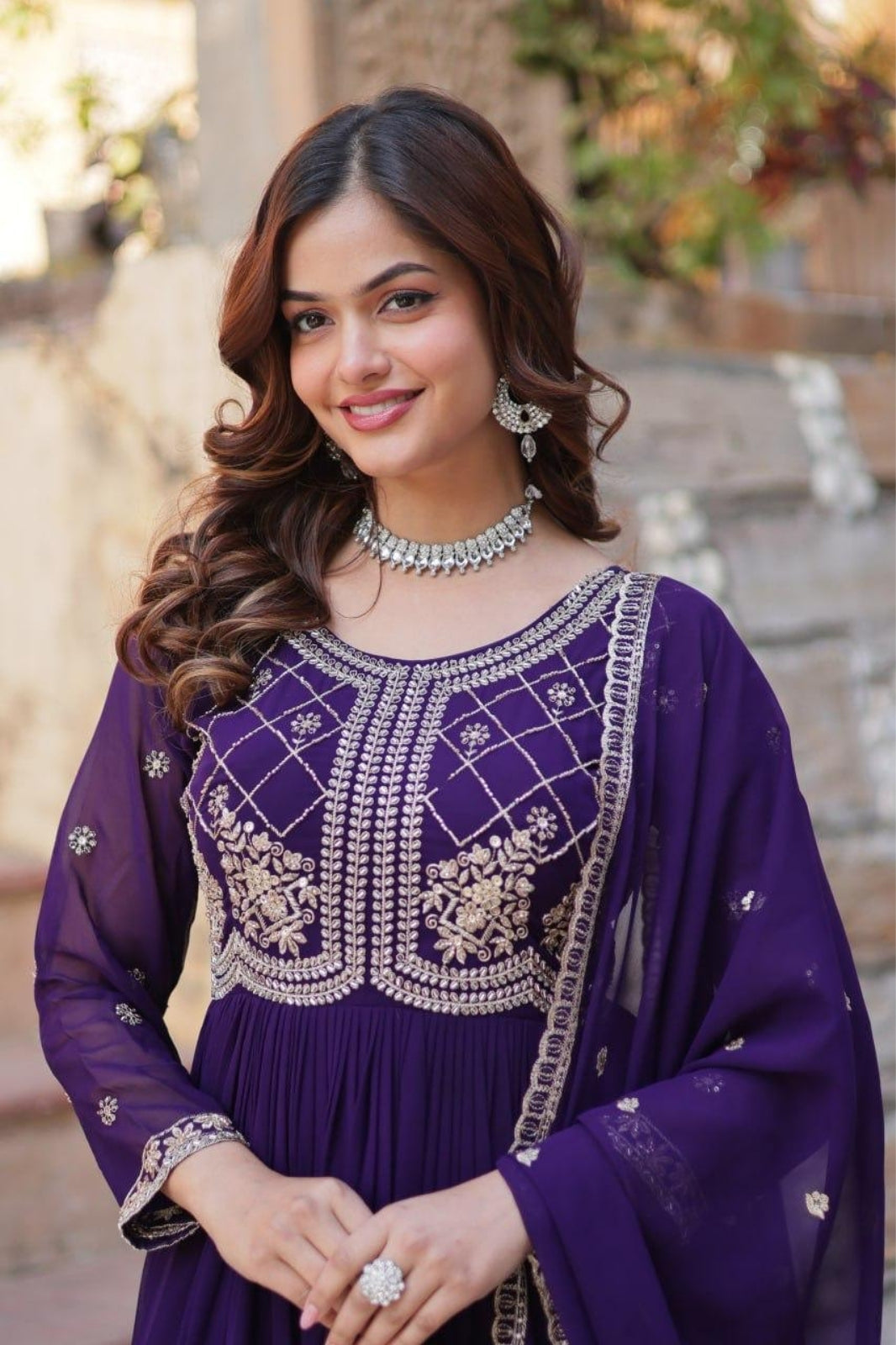 Premium Embroidered Faux Blooming Gown with Dupatta