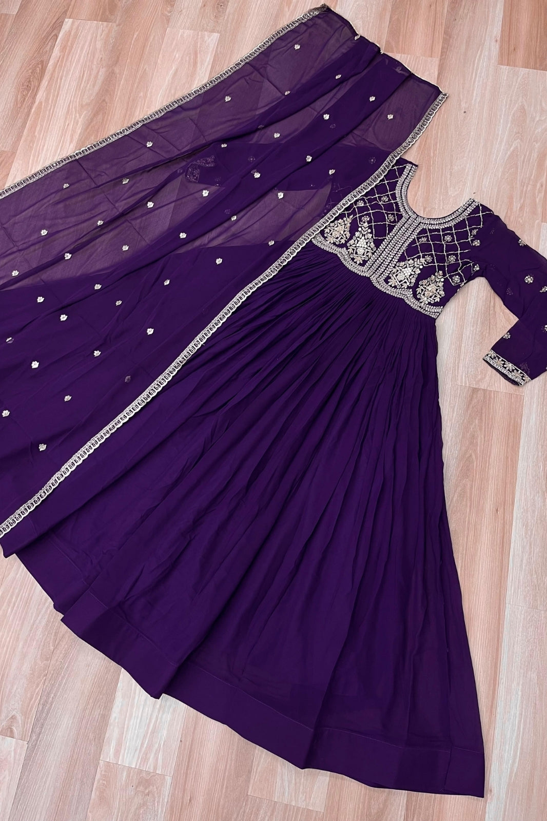 Premium Embroidered Faux Blooming Gown with Dupatta