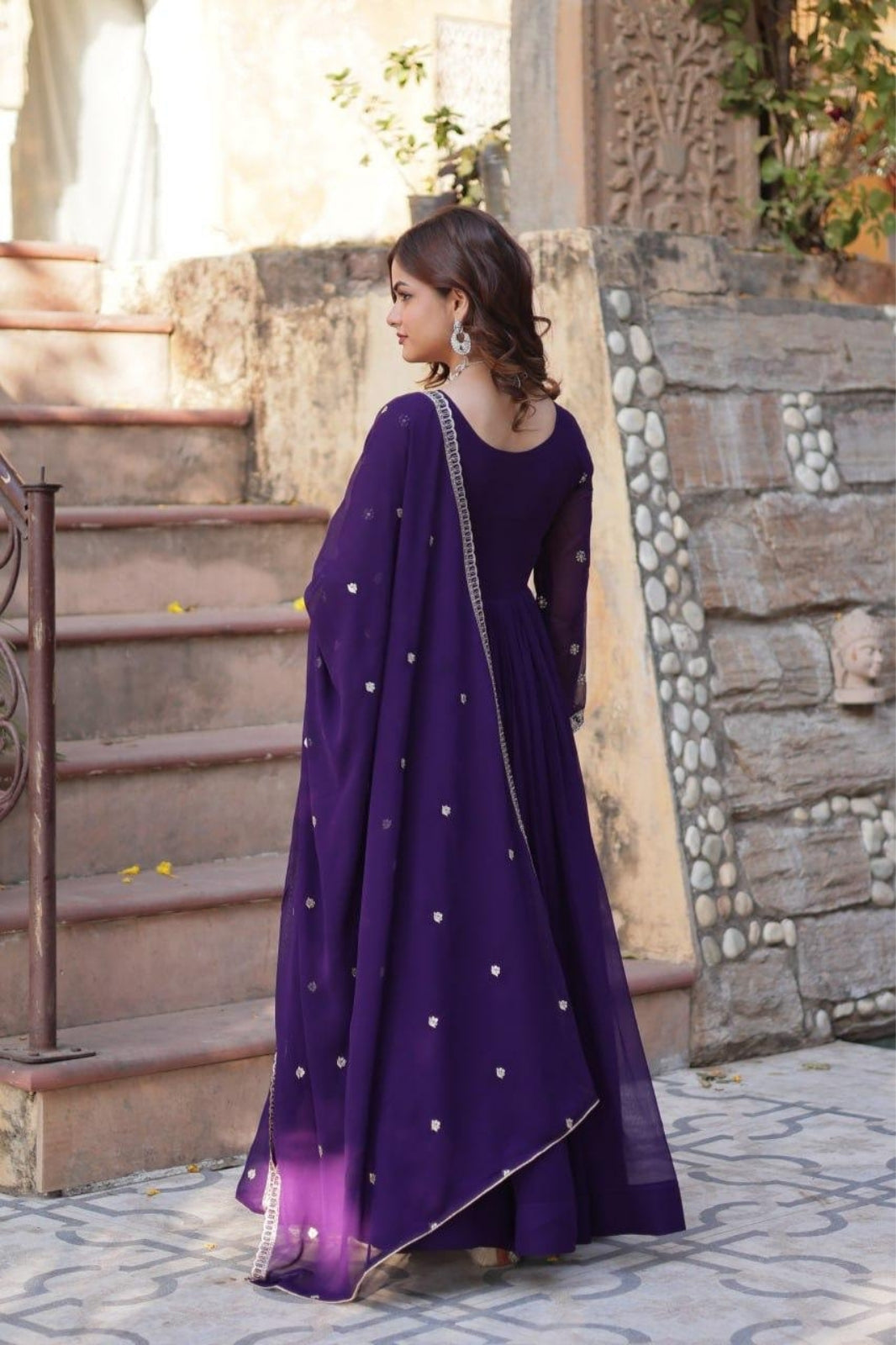 Premium Embroidered Faux Blooming Gown with Dupatta