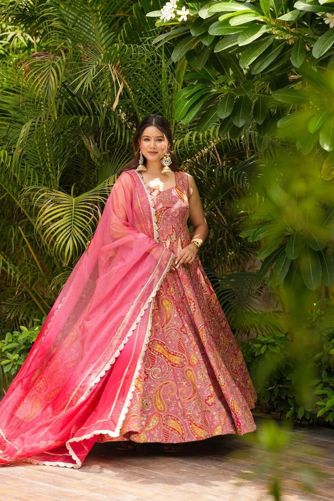 Elegant Digital Printed Anarkali Gown with Organza Dupatta