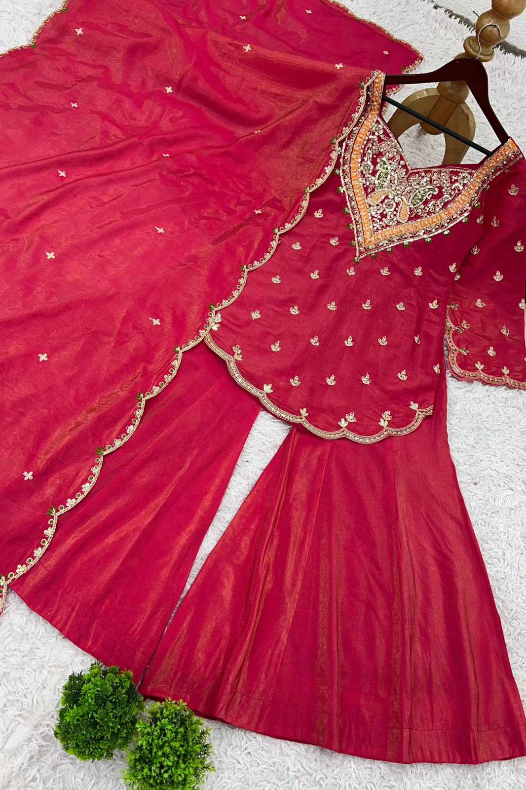 Simar Silk with Embroidery Work – Top, Plazzo & Dupatta Set