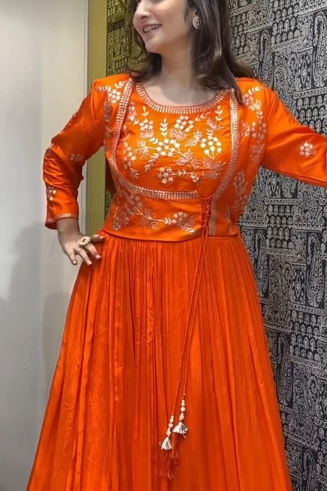 Embroidered Chinon Gown – Heavy Sequence Work