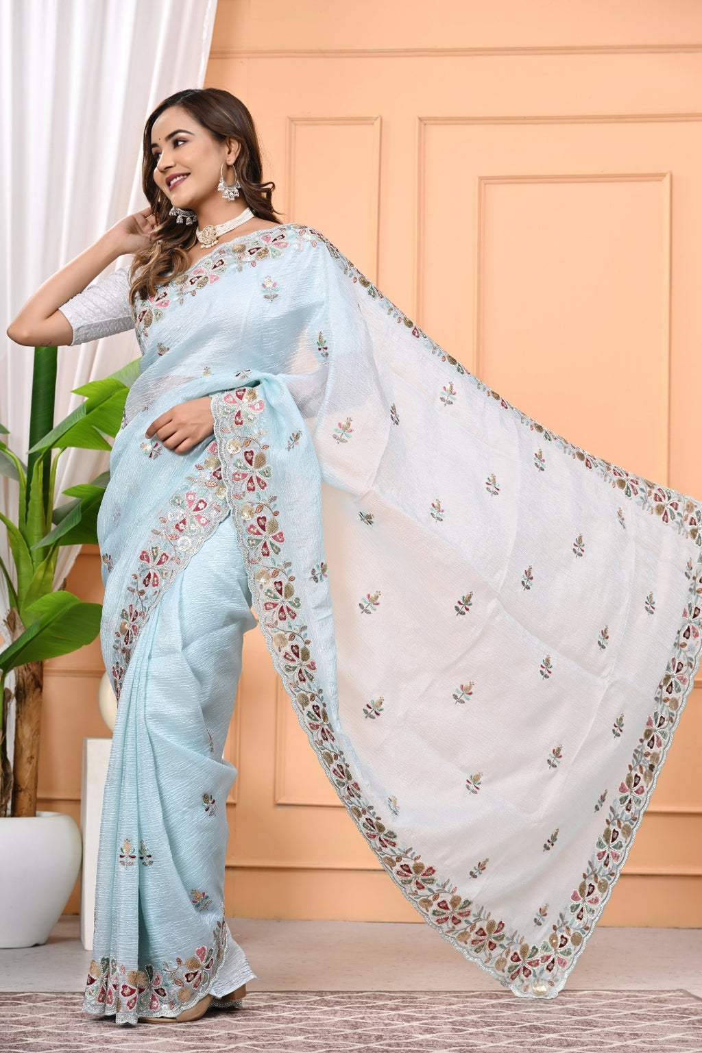 Candy Crush Designer Saree with Multi Zari & Swarovski Stone Work