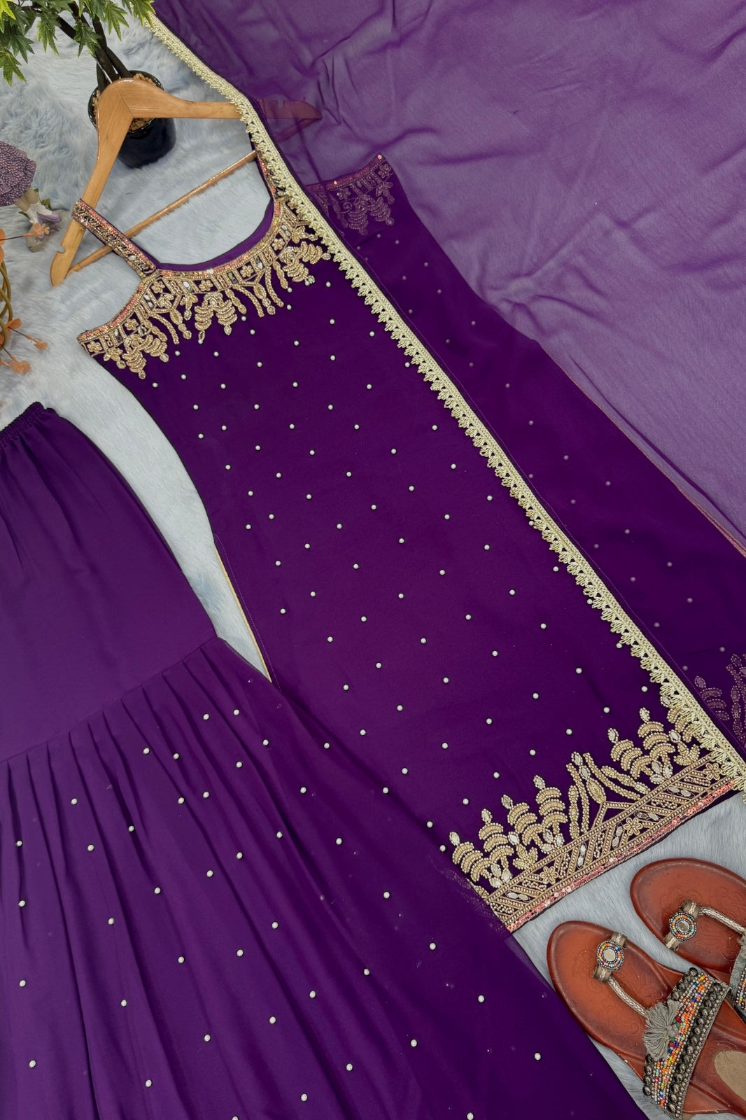 Designer Heavy Faux Georgette Top, Palazzo & Dupatta Set – Party Wear Collection