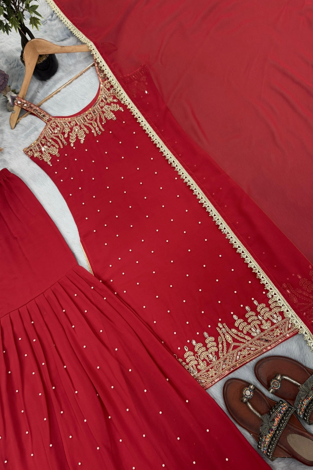 Designer Heavy Faux Georgette Top, Palazzo & Dupatta Set – Party Wear Collection