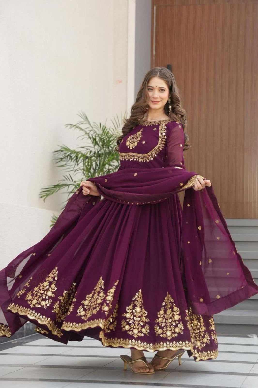 Elegant Fox Georgette Embroidered Gown with Dupatta