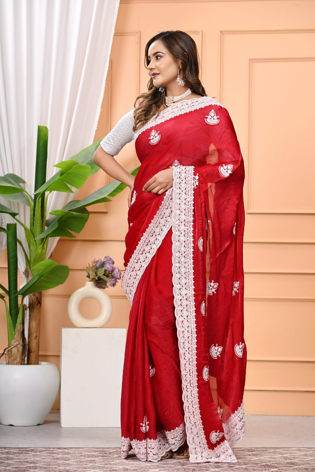 Fendy Designer Saree with Dhaga & Zircon Stone Work