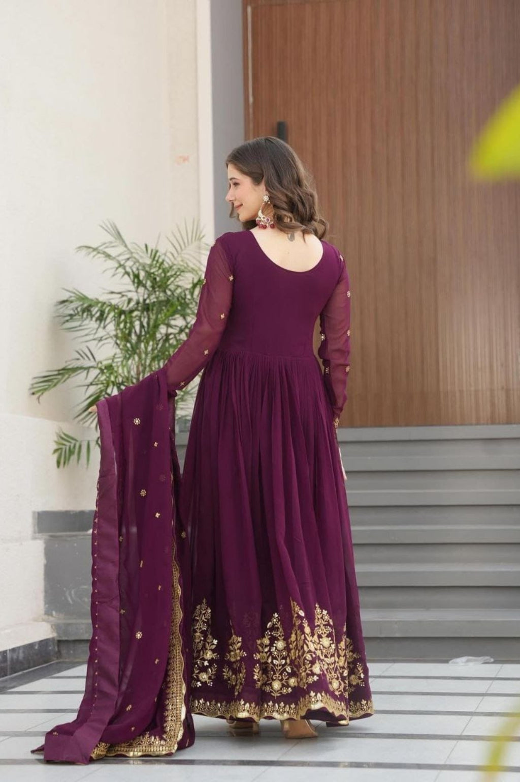 Elegant Fox Georgette Embroidered Gown with Dupatta