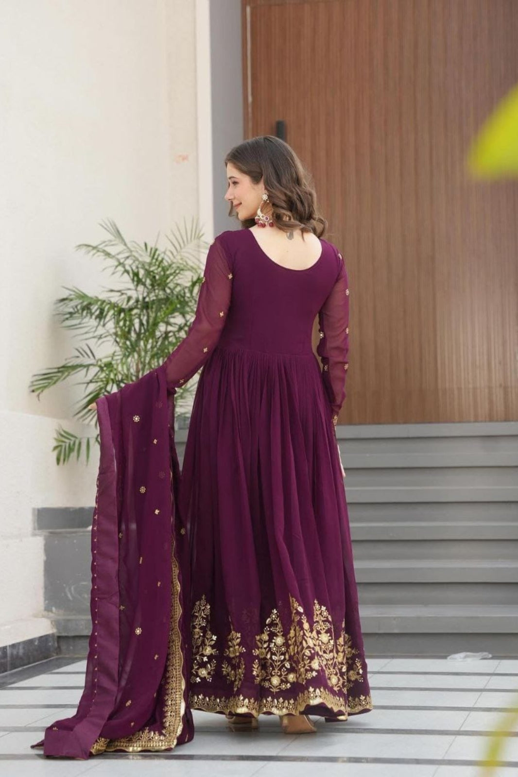 Elegant Fox Georgette Embroidered Gown with Dupatta