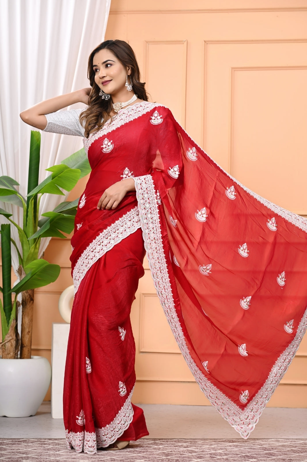 Fendy Designer Saree with Dhaga & Zircon Stone Work