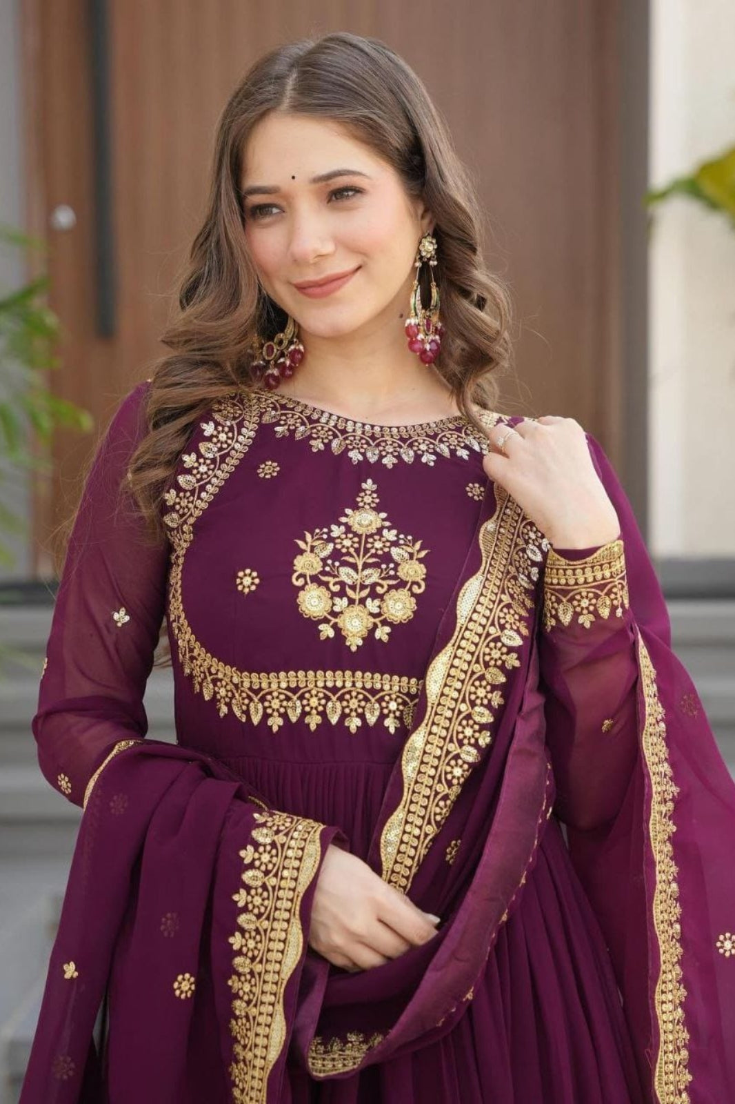 Elegant Fox Georgette Embroidered Gown with Dupatta