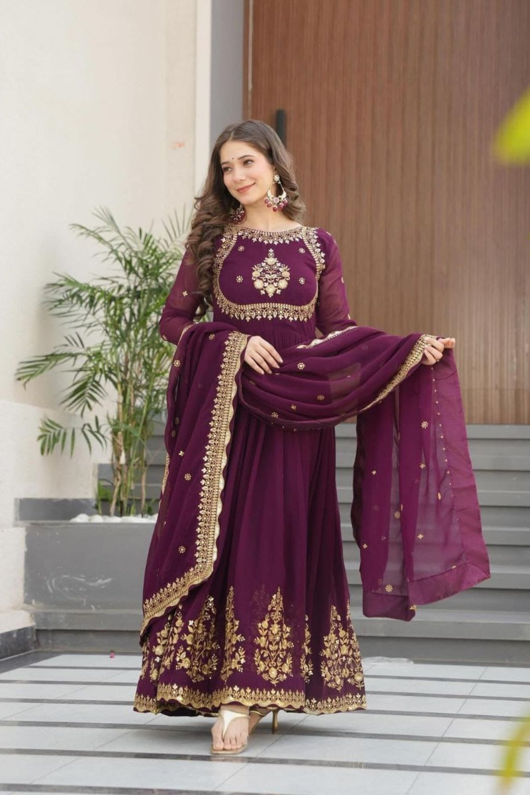 Elegant Fox Georgette Embroidered Gown with Dupatta