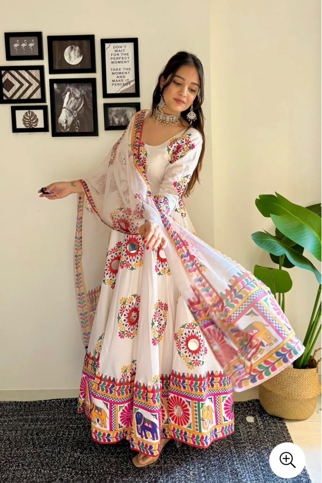 Designer Navratri Look Heavy Moss Satin Silk Gown & Dupatta Set