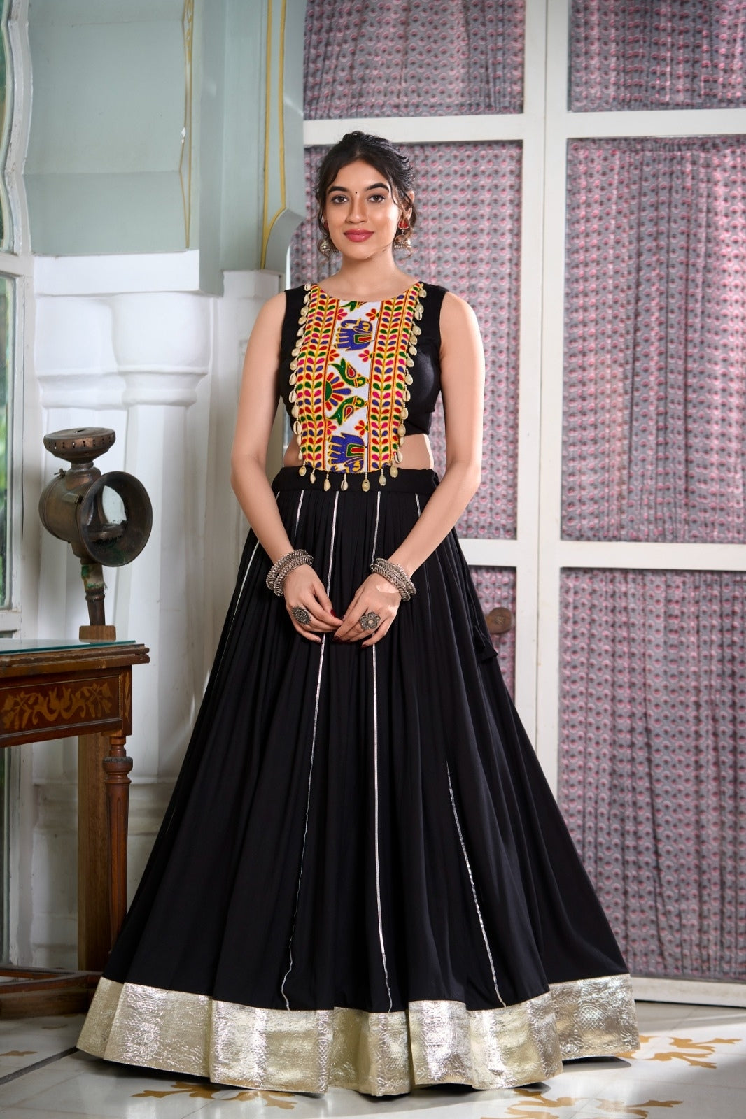 Navrati Design Rayon Lehenga with Gamthi Work Blouse