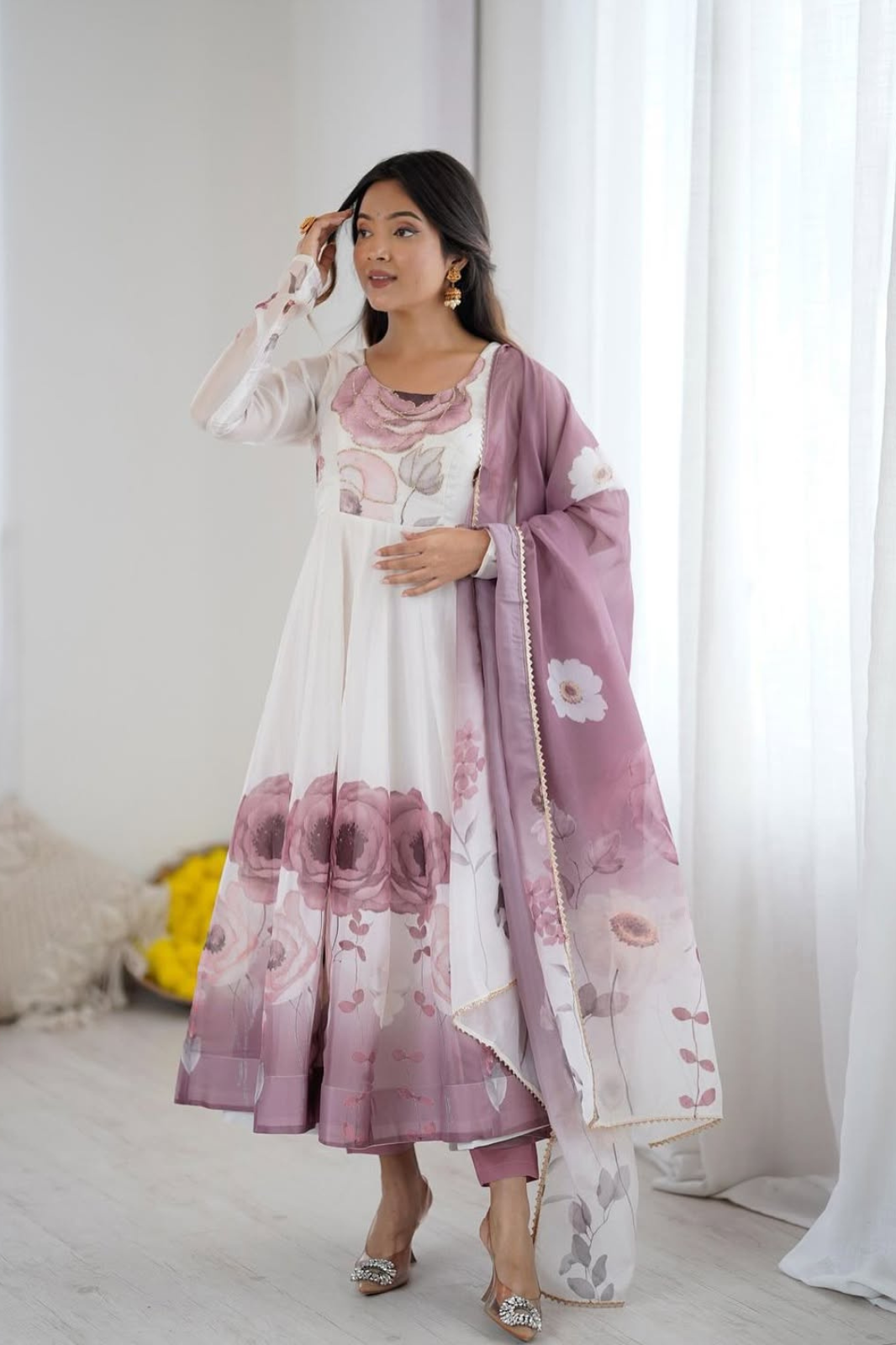 Luxury Organza Silk Anarkali Suit – Onion Pink Edition