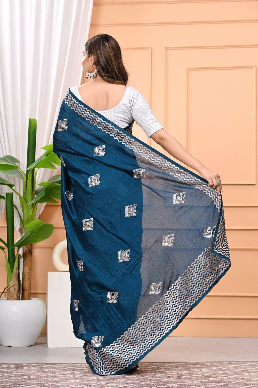 Vichitra Blooming Designer Saree with Heavy Zircon Stone Work