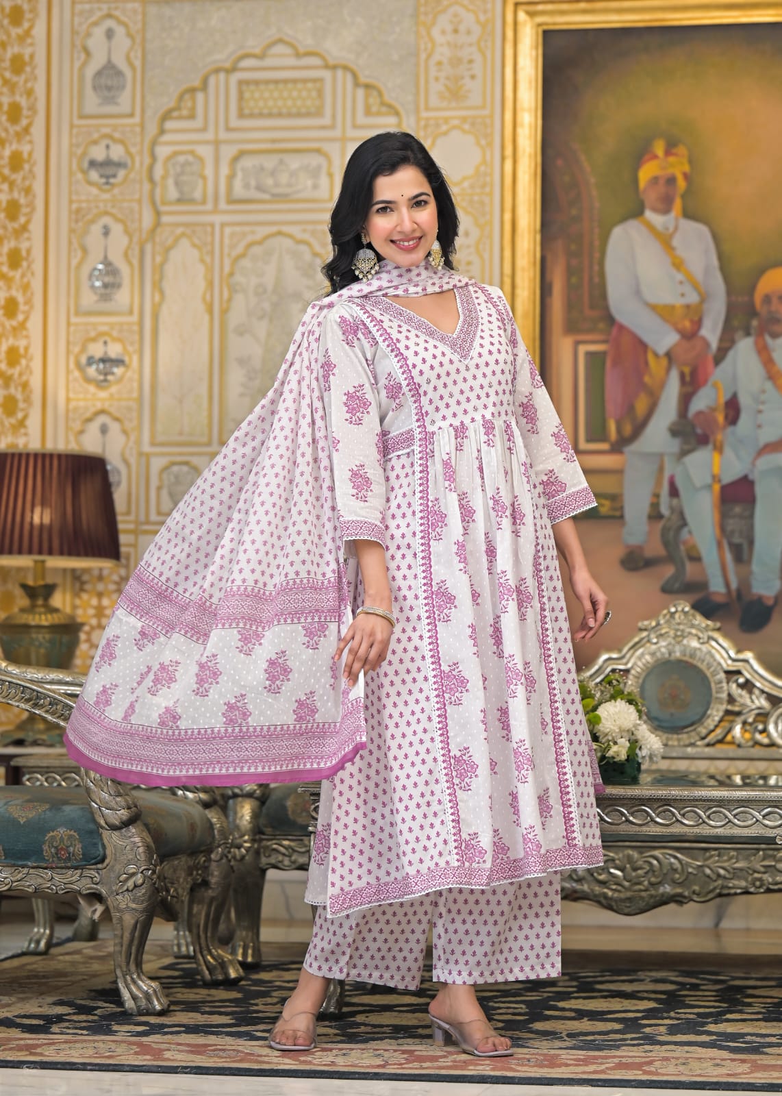 Graceful Pink Designer Cotton Anarkali Suit with Dupatta