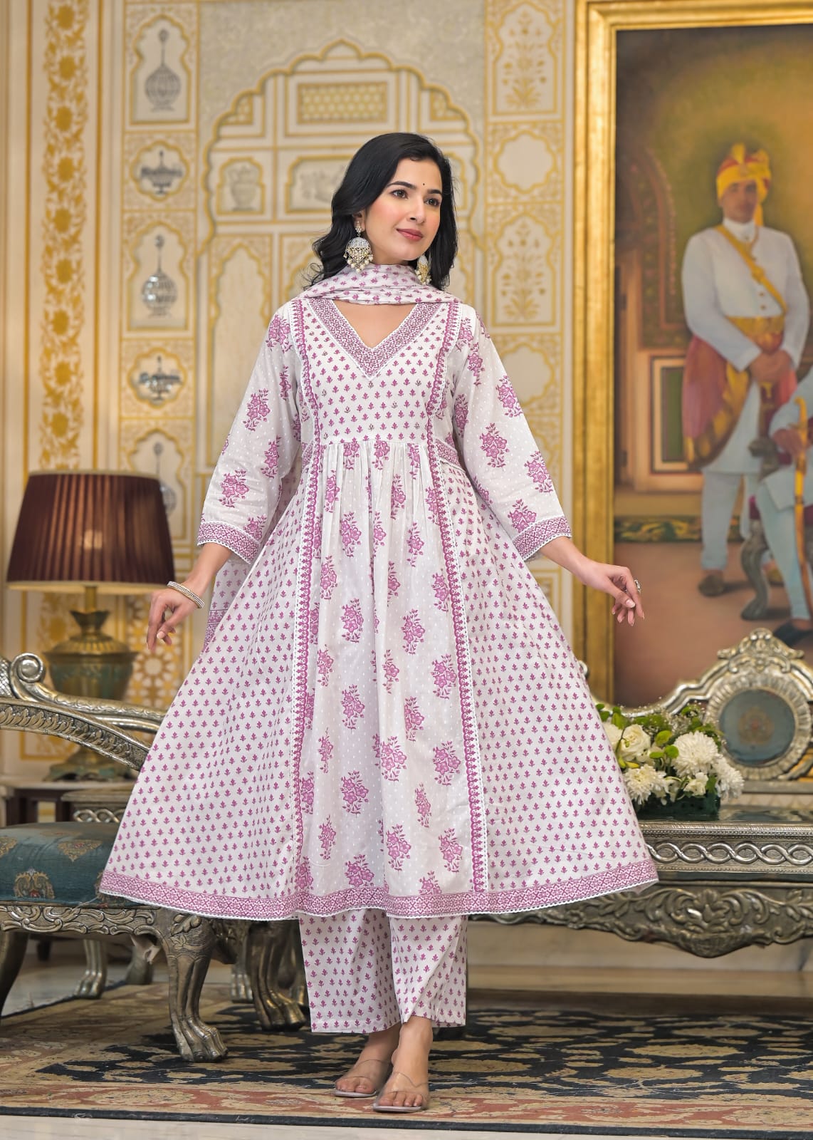 Graceful Pink Designer Cotton Anarkali Suit with Dupatta