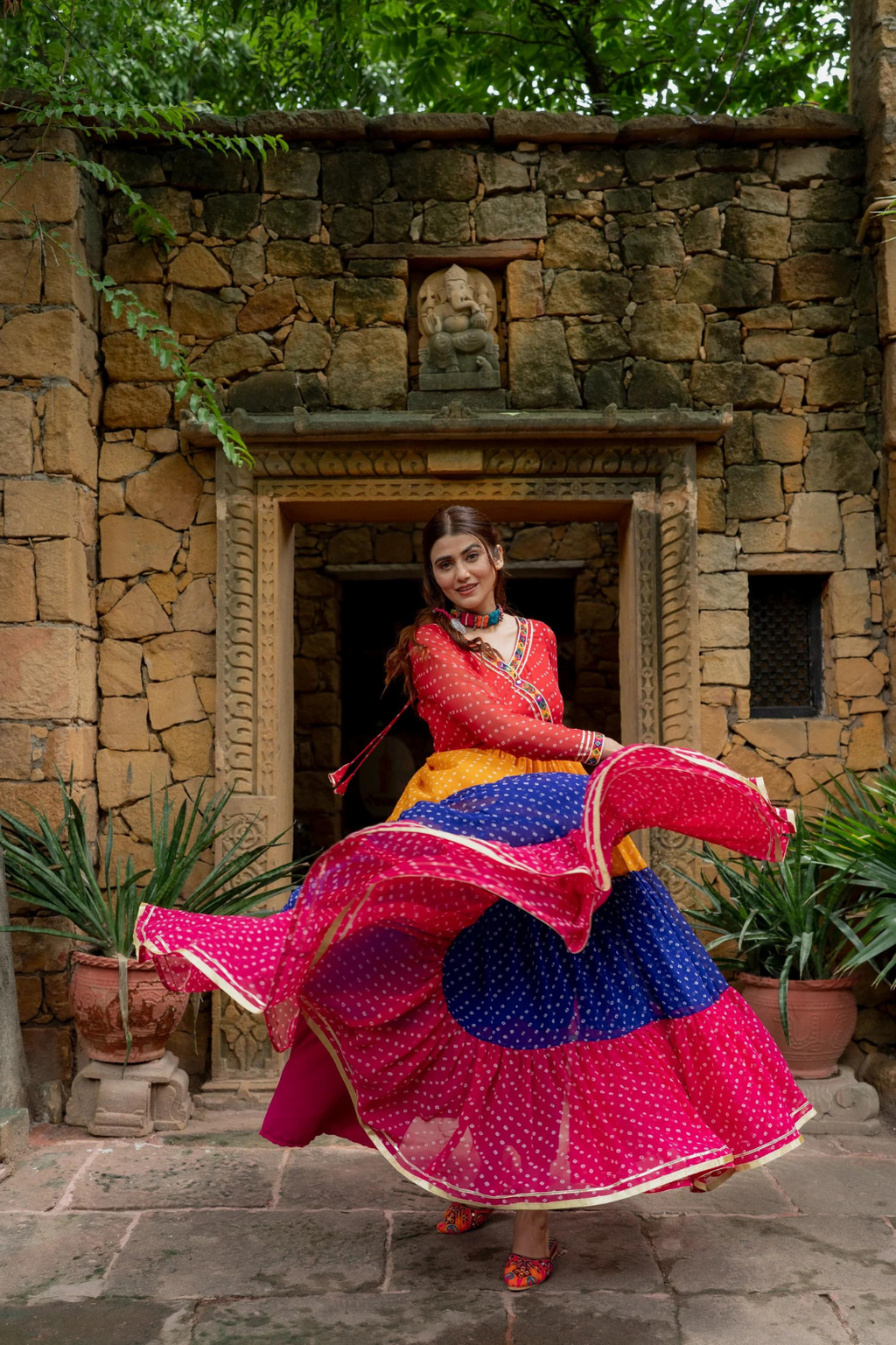 Premium Georgette Gown with Real Mirror Lace Border