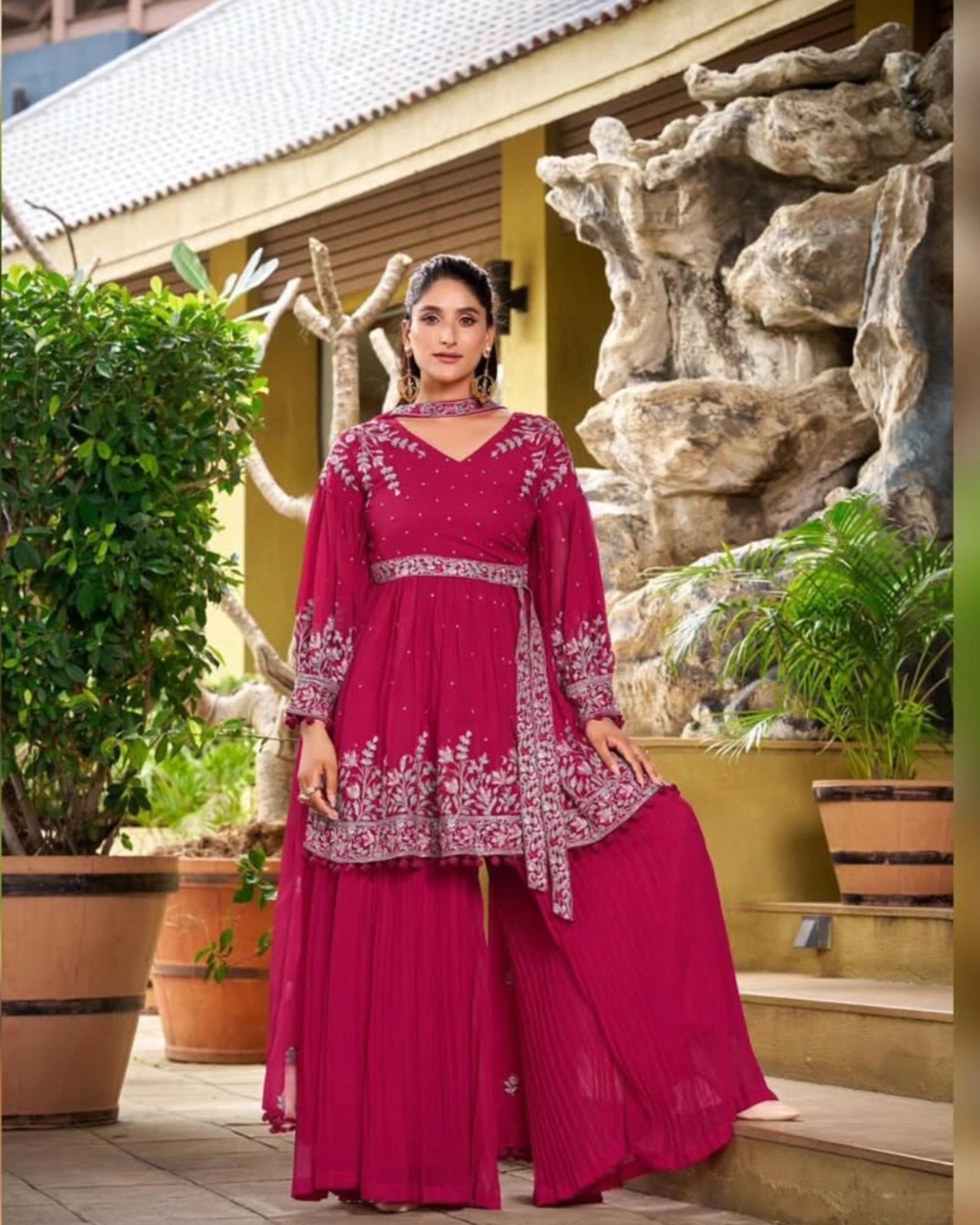 Designer Kurti & Palazzo with Embroidered Dupatta