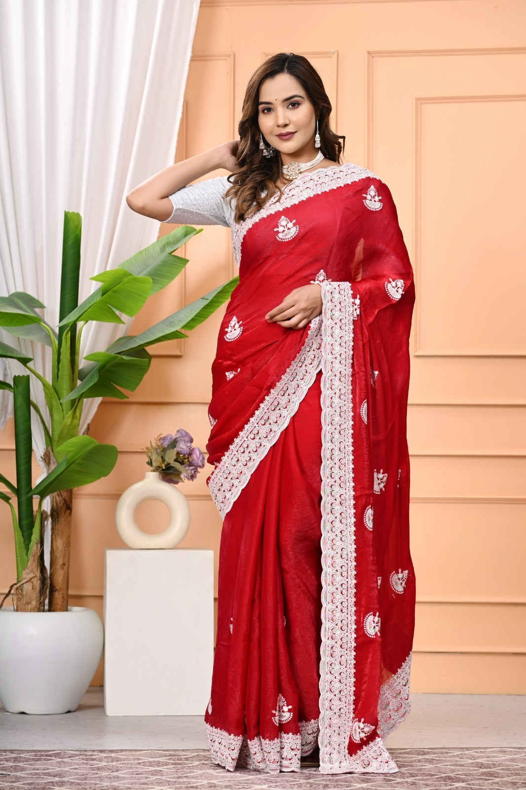 Fendy Designer Saree with Dhaga & Zircon Stone Work