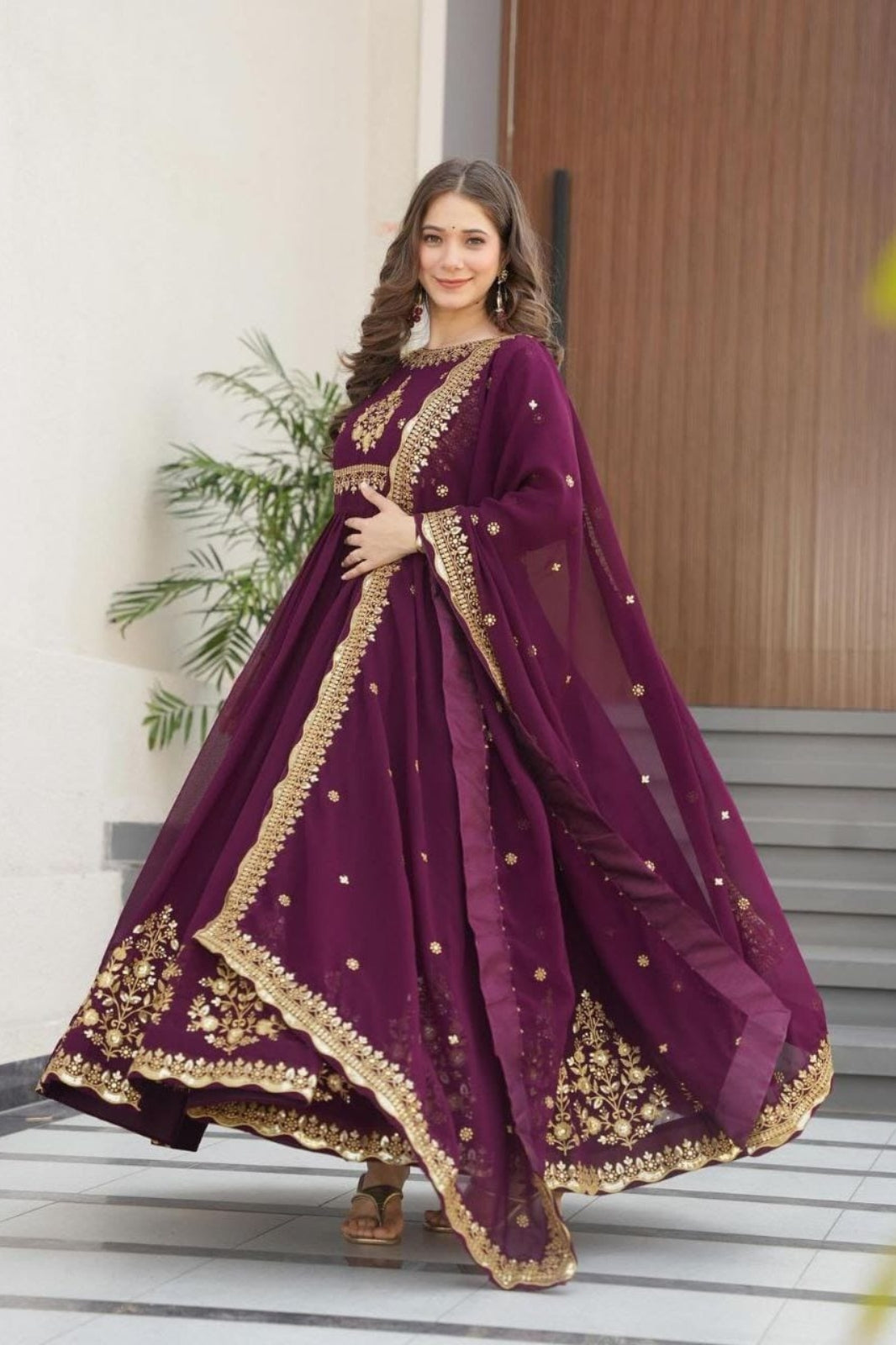 Elegant Fox Georgette Embroidered Gown with Dupatta