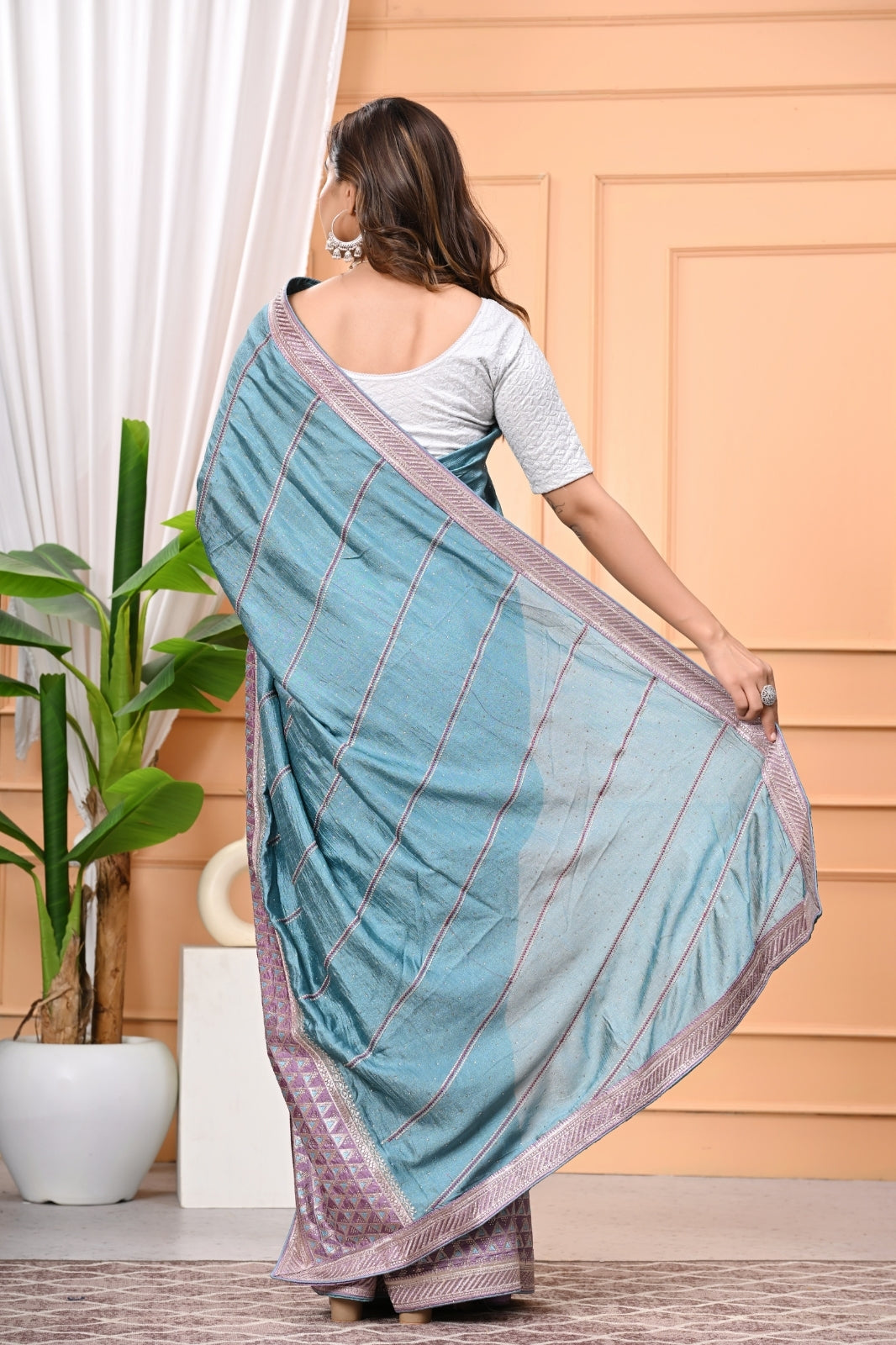 Vichitra Designer Saree with Zircon Multi Work