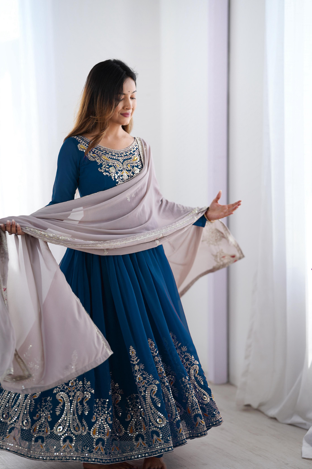 Premium Designer Party Wear Gown Set with Heavy Multithread Embroidery & Sequence Work