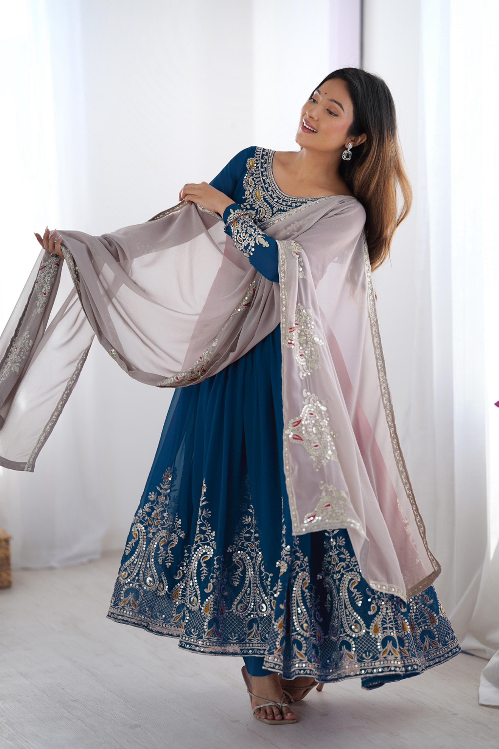 Premium Designer Party Wear Gown Set with Heavy Multithread Embroidery & Sequence Work