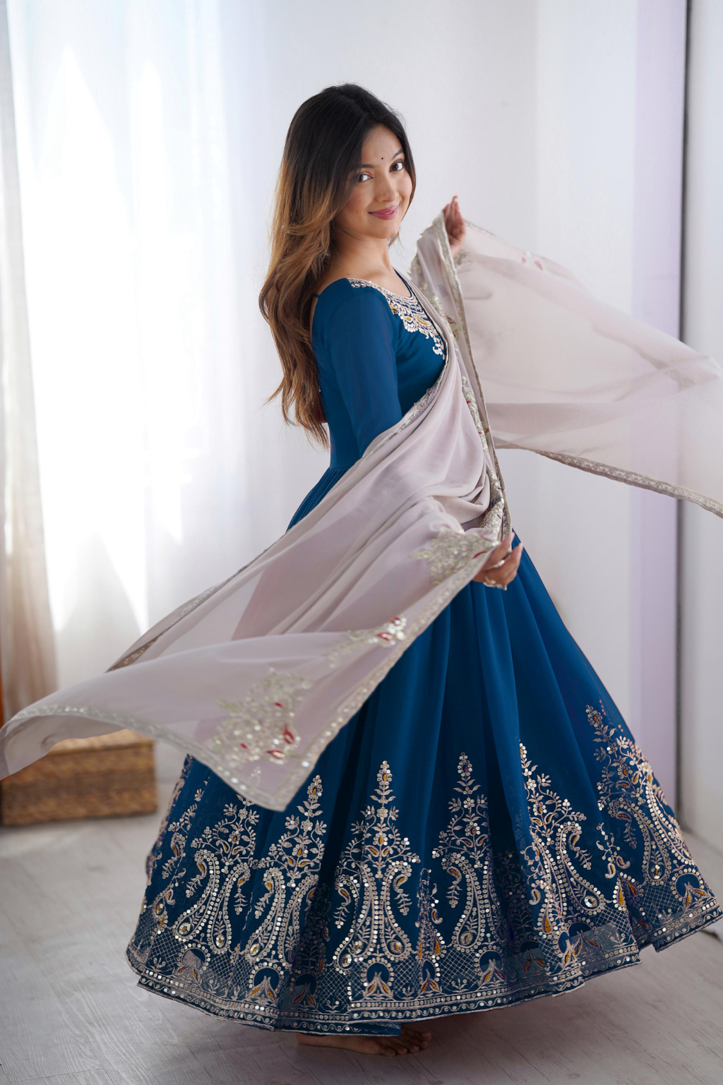 Premium Designer Party Wear Gown Set with Heavy Multithread Embroidery & Sequence Work