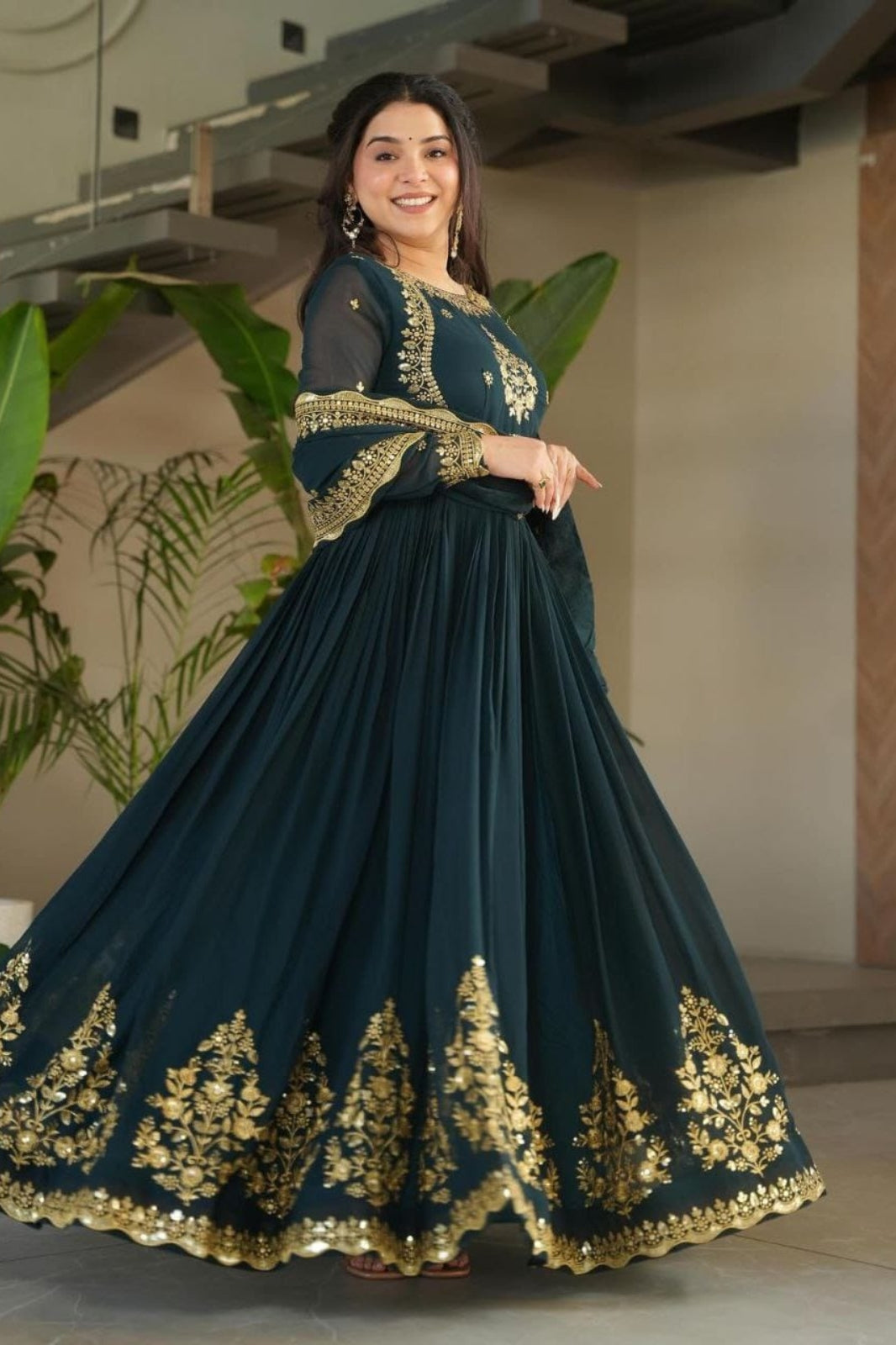 Elegant Fox Georgette Embroidered Gown with Dupatta