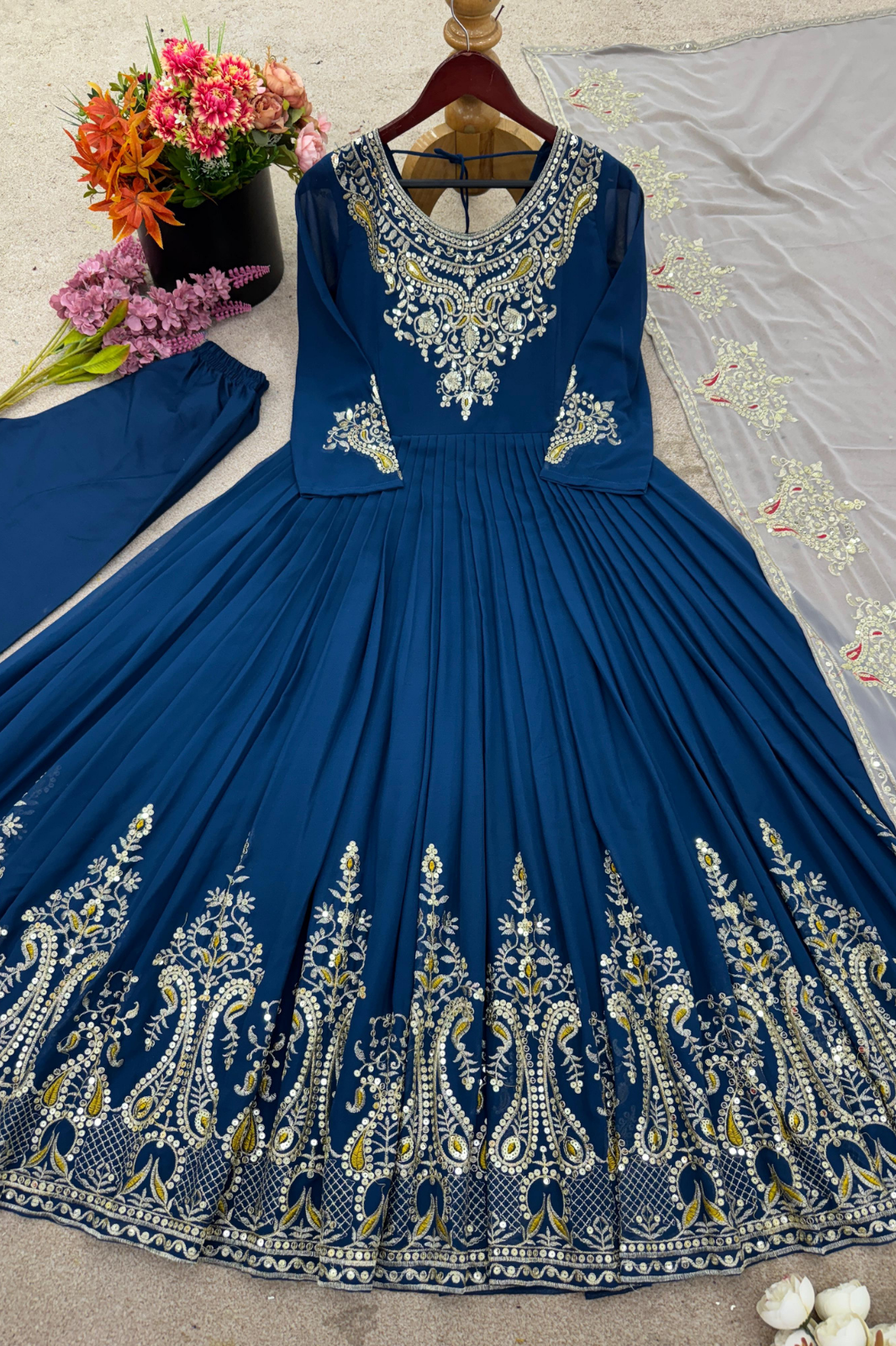 Premium Designer Party Wear Gown Set with Heavy Multithread Embroidery & Sequence Work