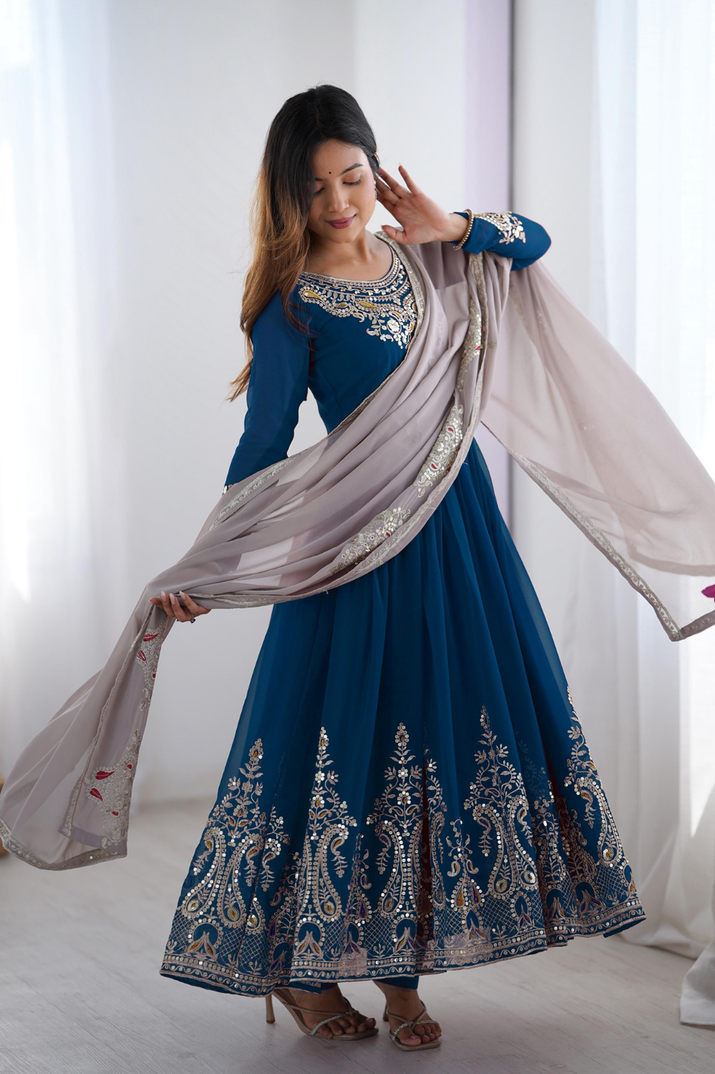 Premium Designer Party Wear Gown Set with Heavy Multithread Embroidery & Sequence Work