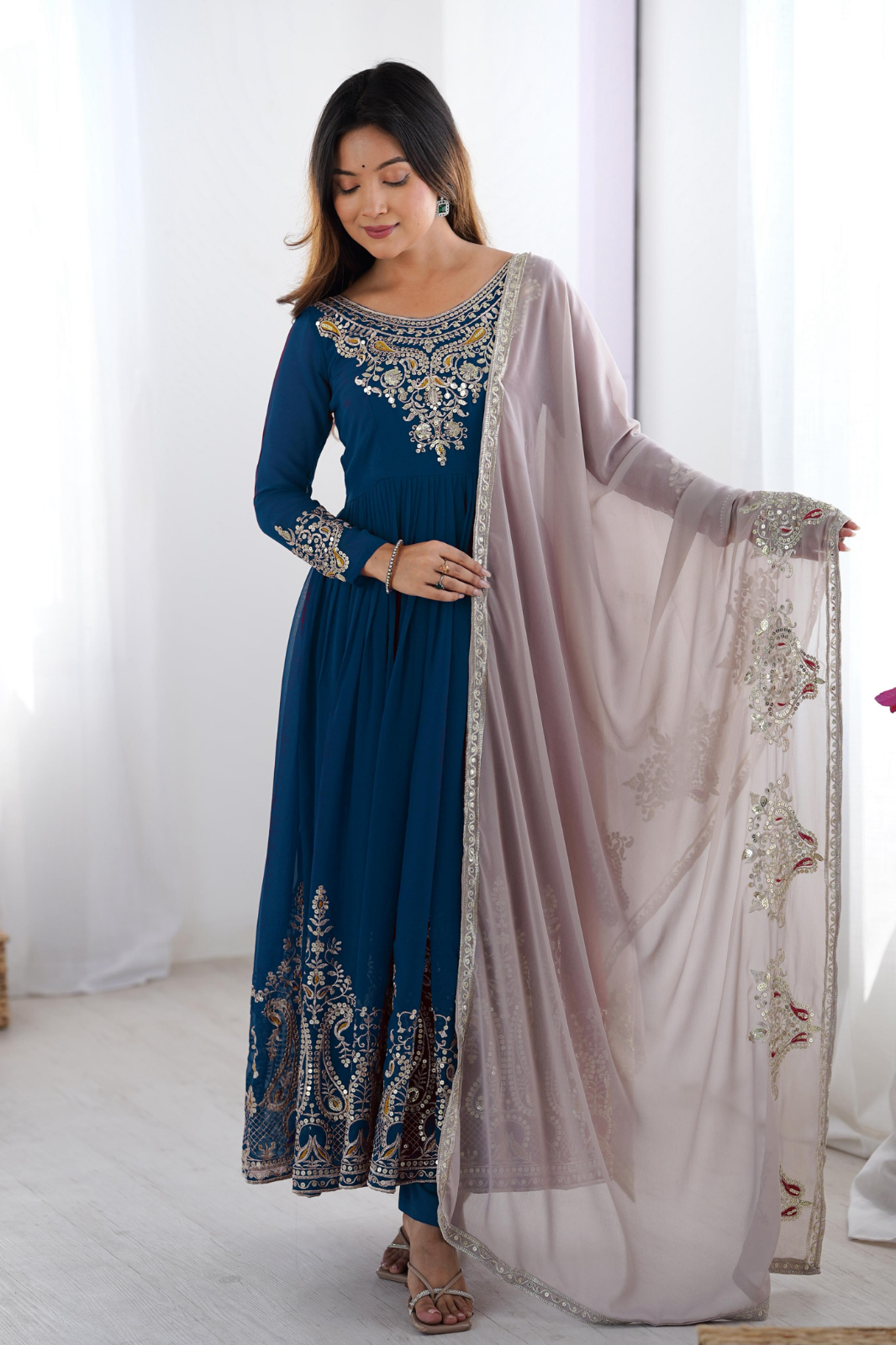 Premium Designer Party Wear Gown Set with Heavy Multithread Embroidery & Sequence Work