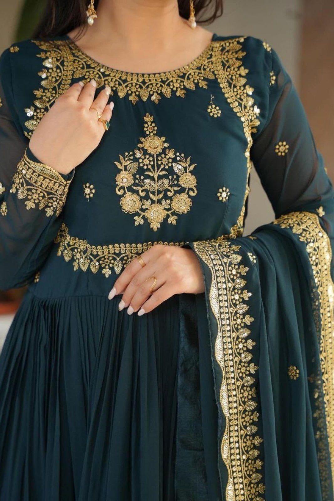 Elegant Fox Georgette Embroidered Gown with Dupatta