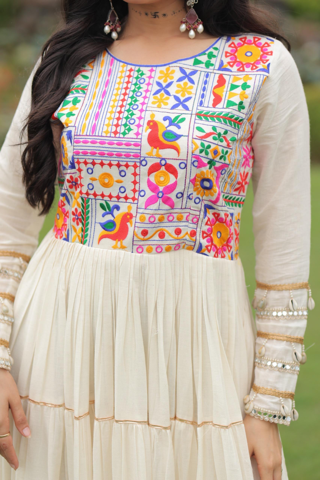 Special Embroidered Gown – Kora Cotton with Gota Patti Work (Off-White)