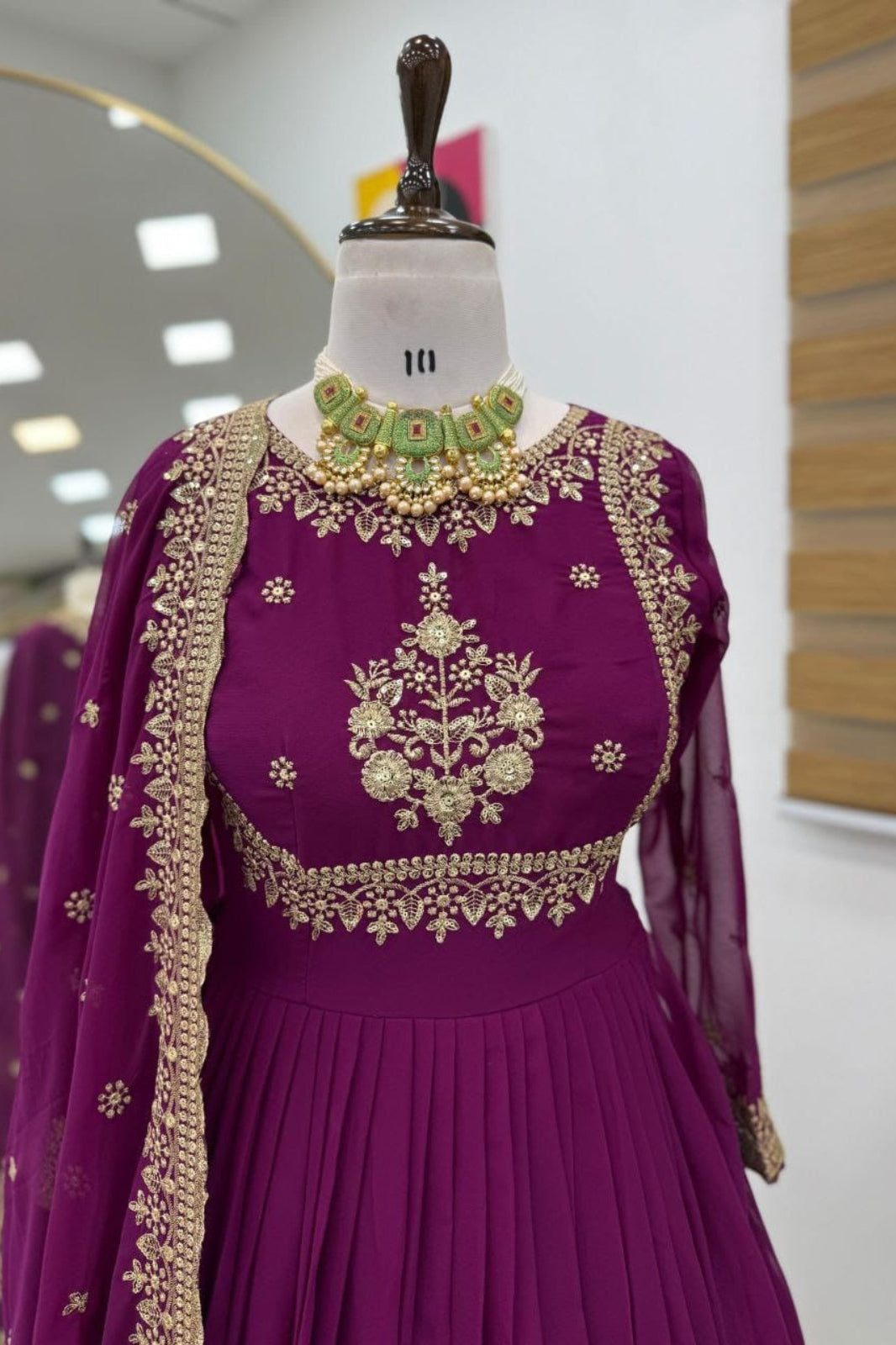 Elegant Fox Georgette Embroidered Gown with Dupatta