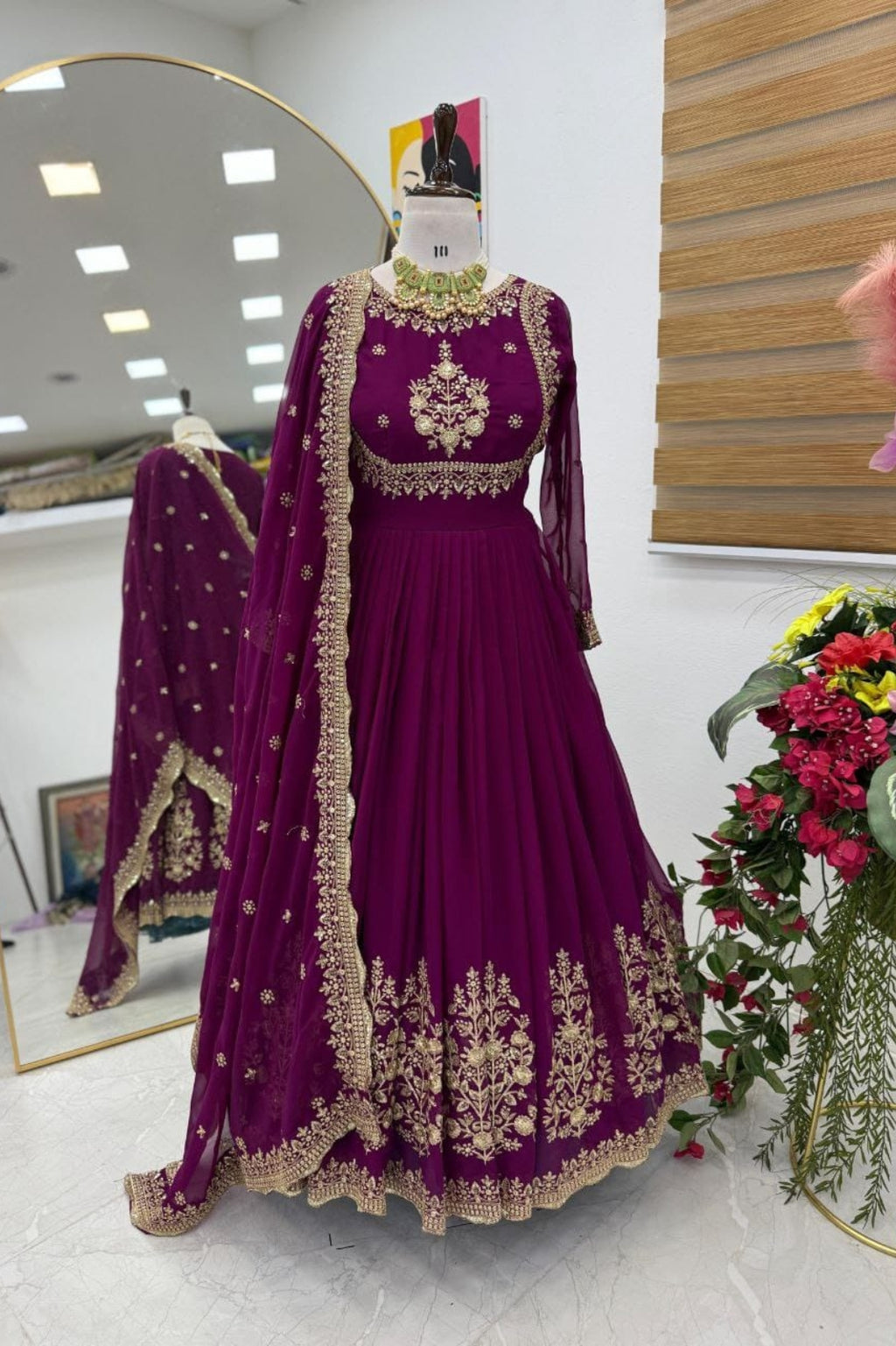 Elegant Fox Georgette Embroidered Gown with Dupatta