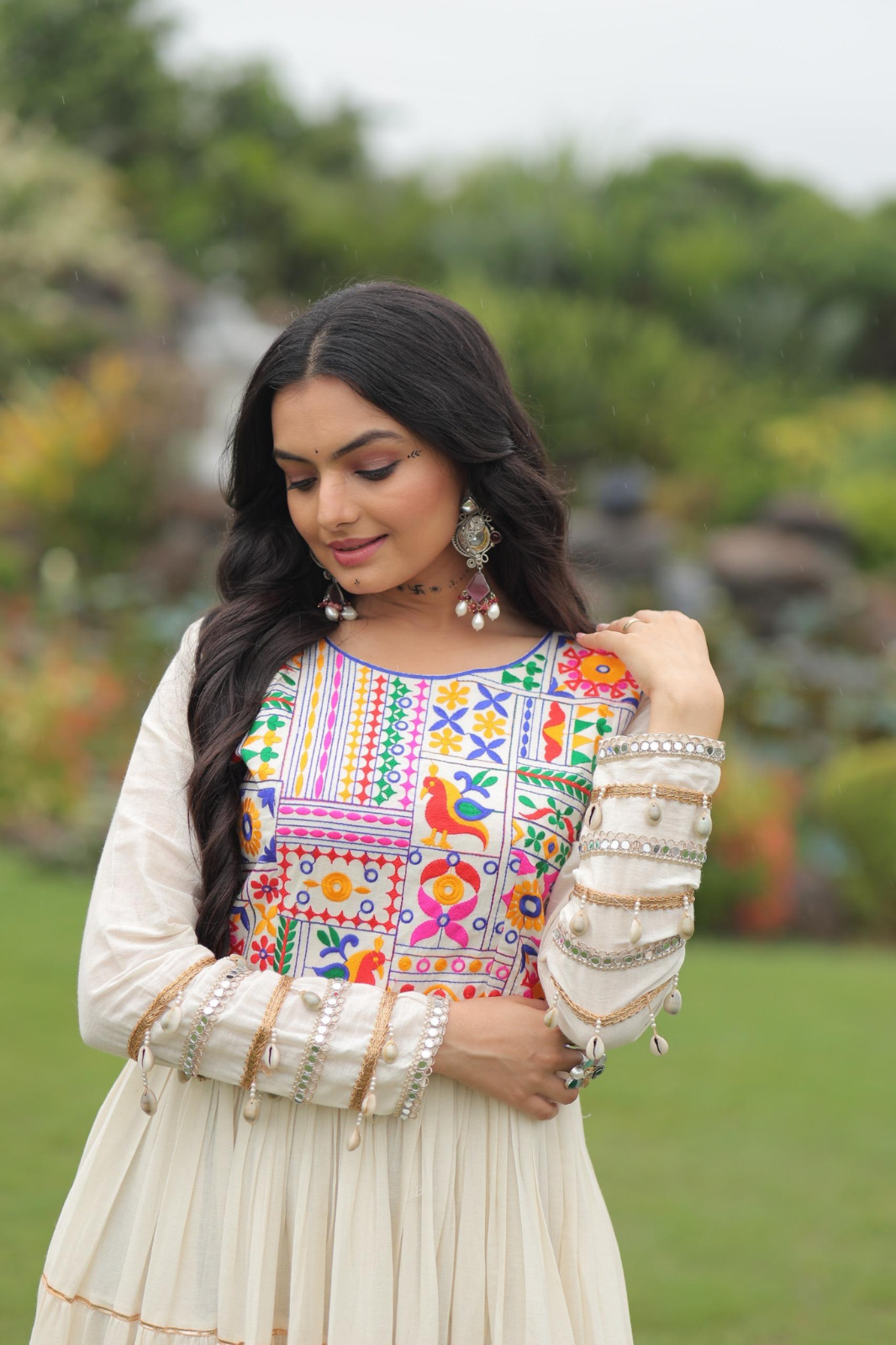 Special Embroidered Gown – Kora Cotton with Gota Patti Work (Off-White)