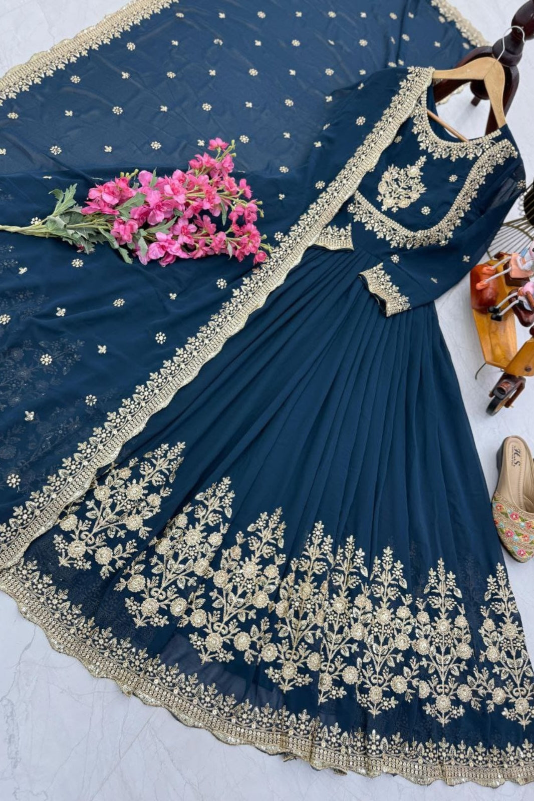 Elegant Fox Georgette Embroidered Gown with Dupatta
