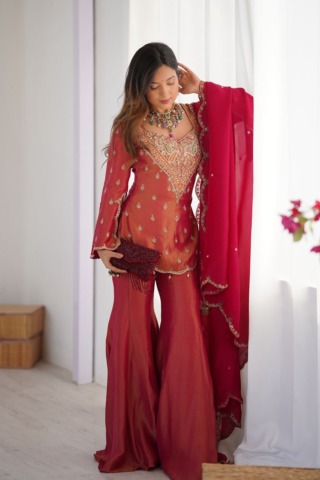 Simar Silk with Embroidery Work – Top, Plazzo & Dupatta Set