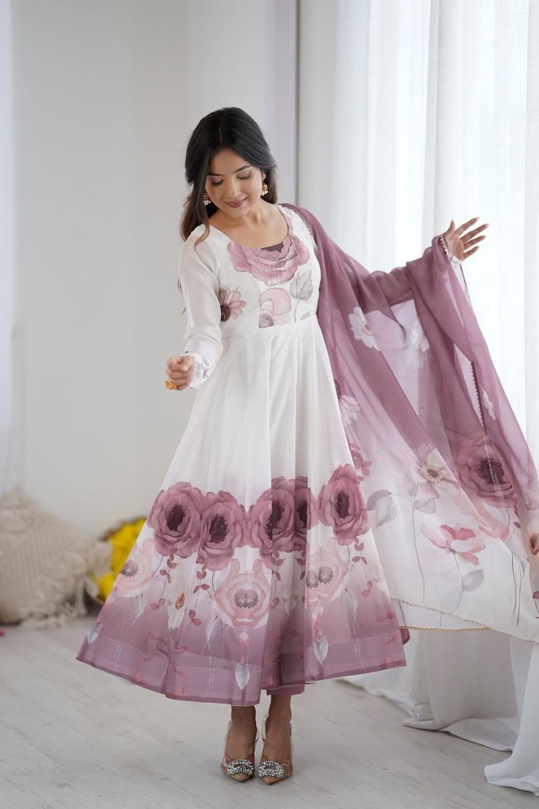 Luxury Organza Silk Anarkali Suit – Onion Pink Edition