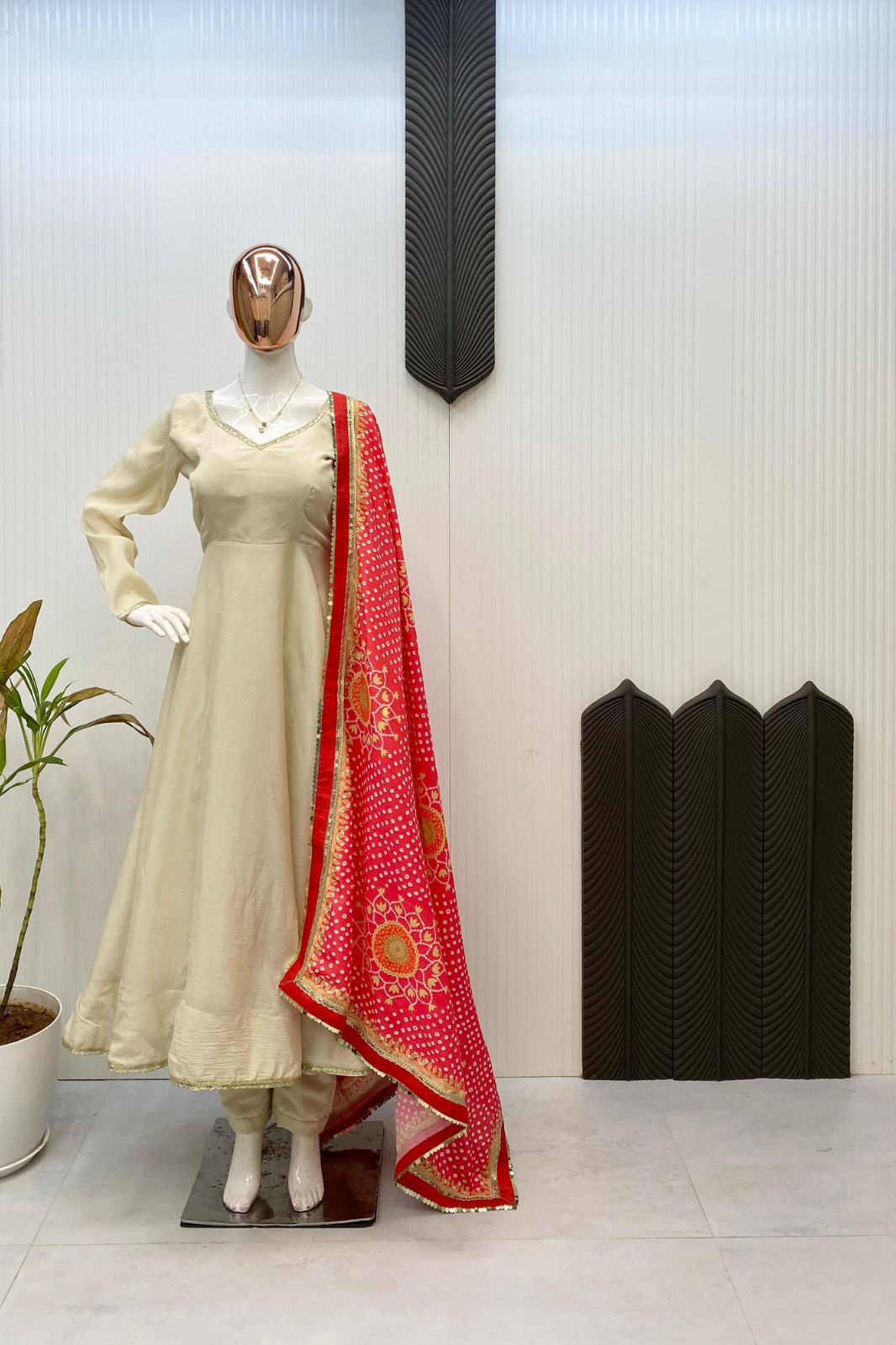 Designer & Elegant 3-Piece Gown with Printed Bandhani Dupatta