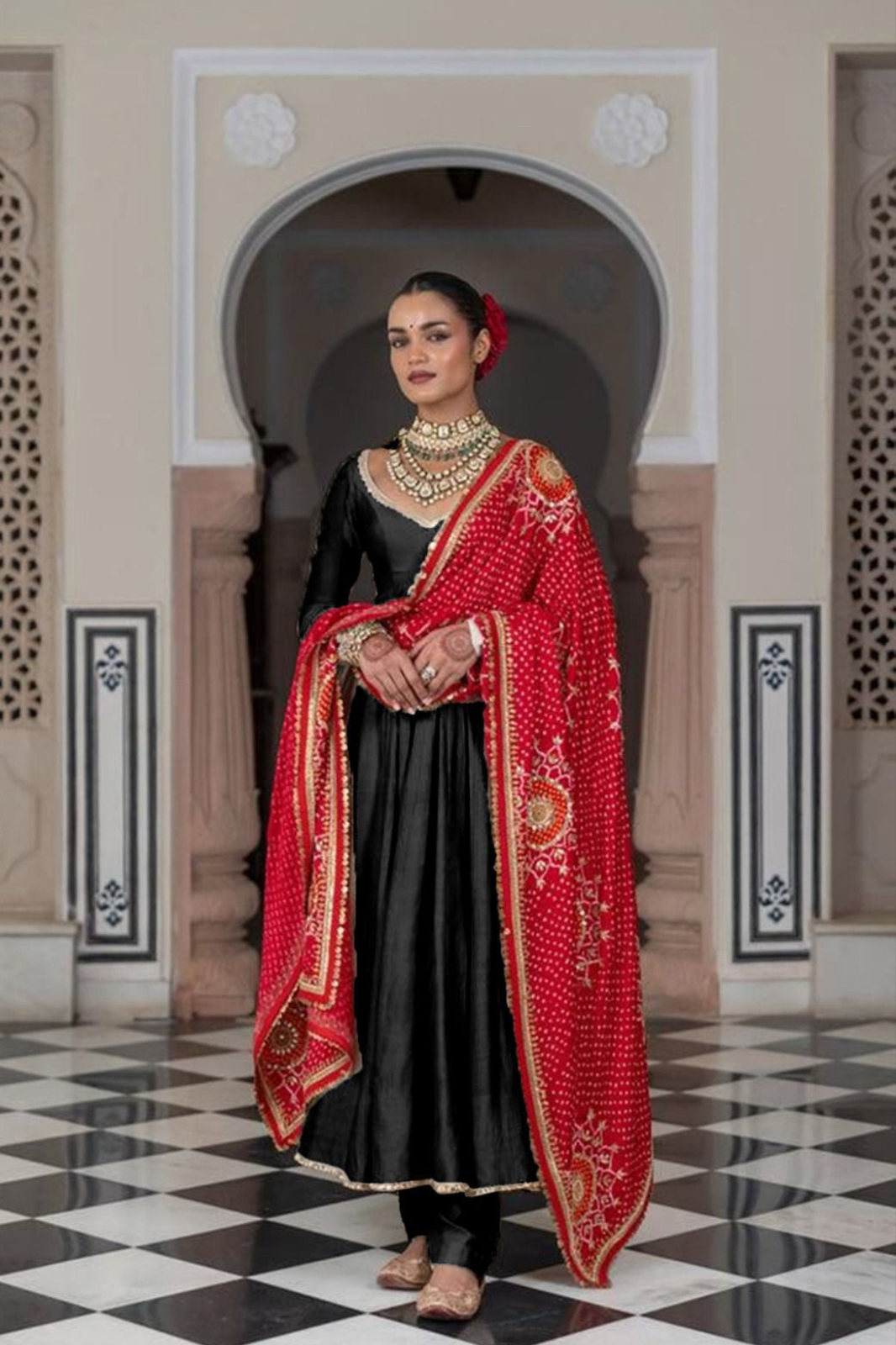 Designer & Elegant 3-Piece Gown with Printed Bandhani Dupatta