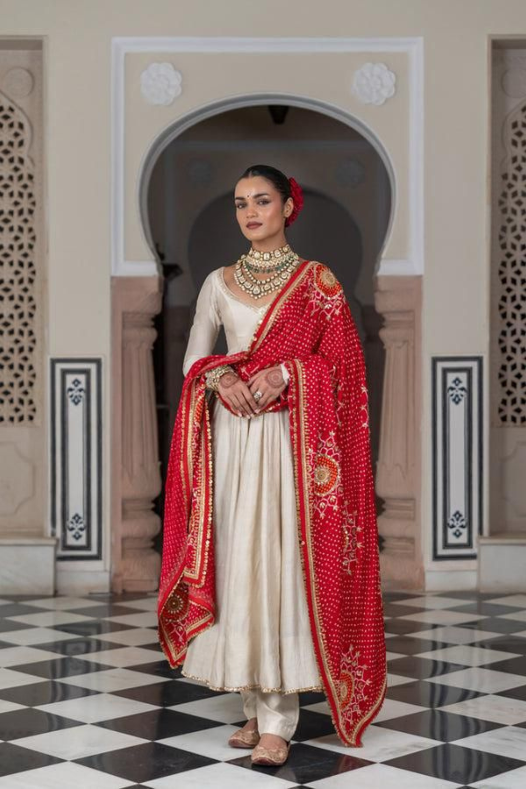 Designer & Elegant 3-Piece Gown with Printed Bandhani Dupatta
