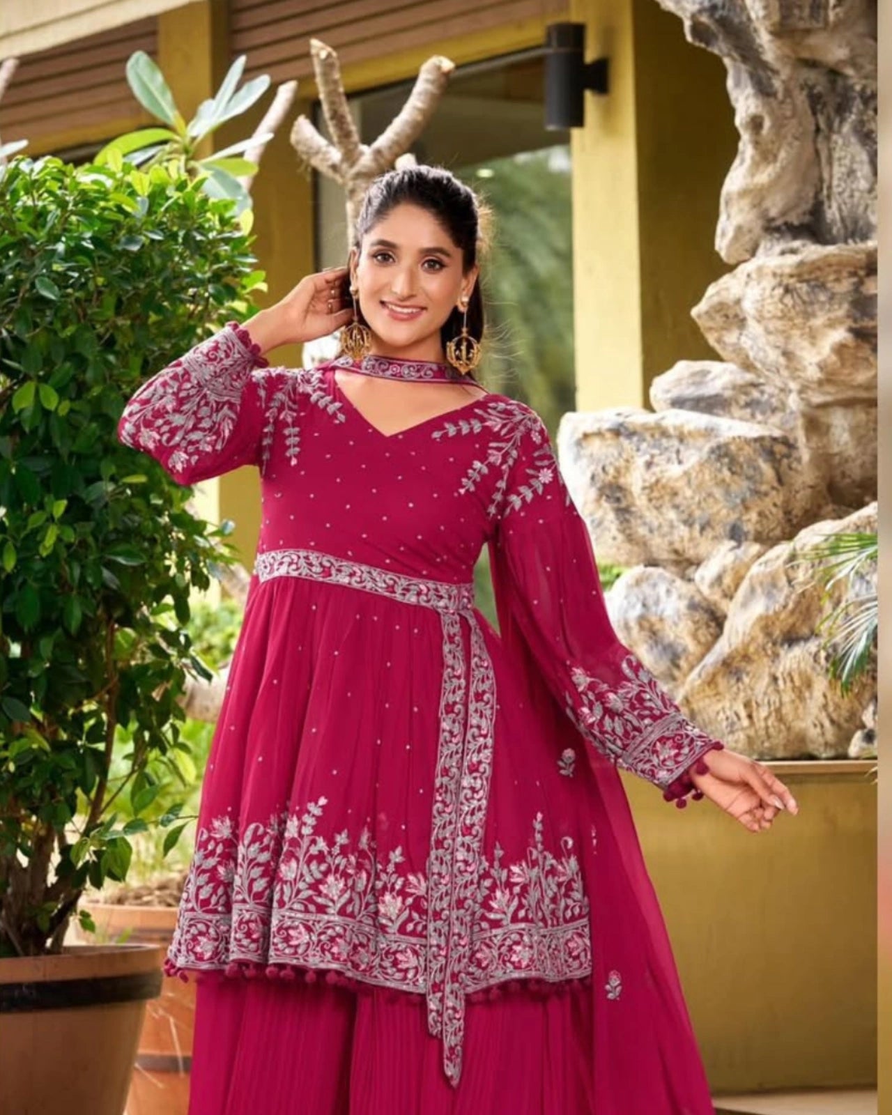 Designer Kurti & Palazzo with Embroidered Dupatta